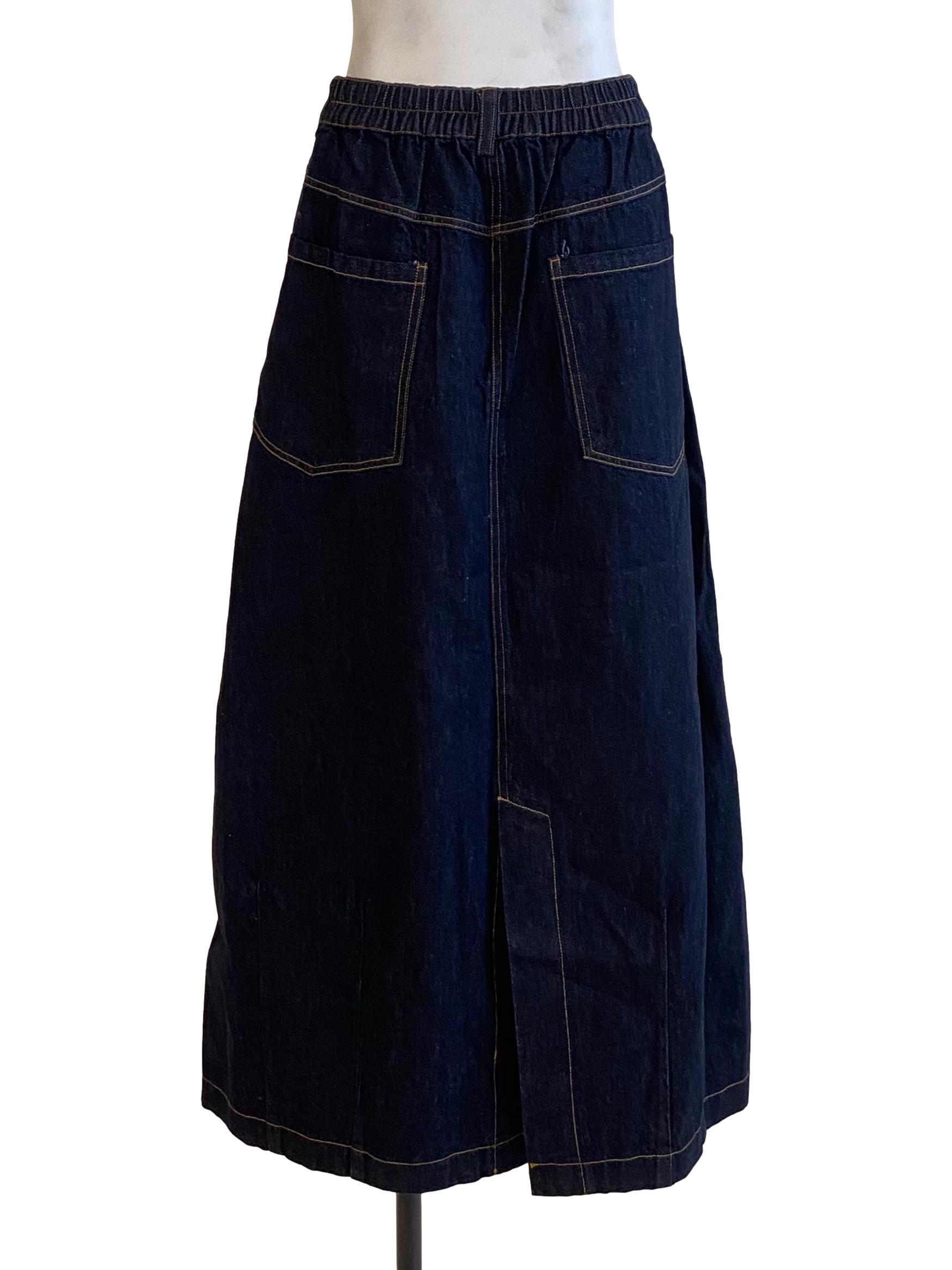 Dark Stone Denim Blue Back Slit Skirt