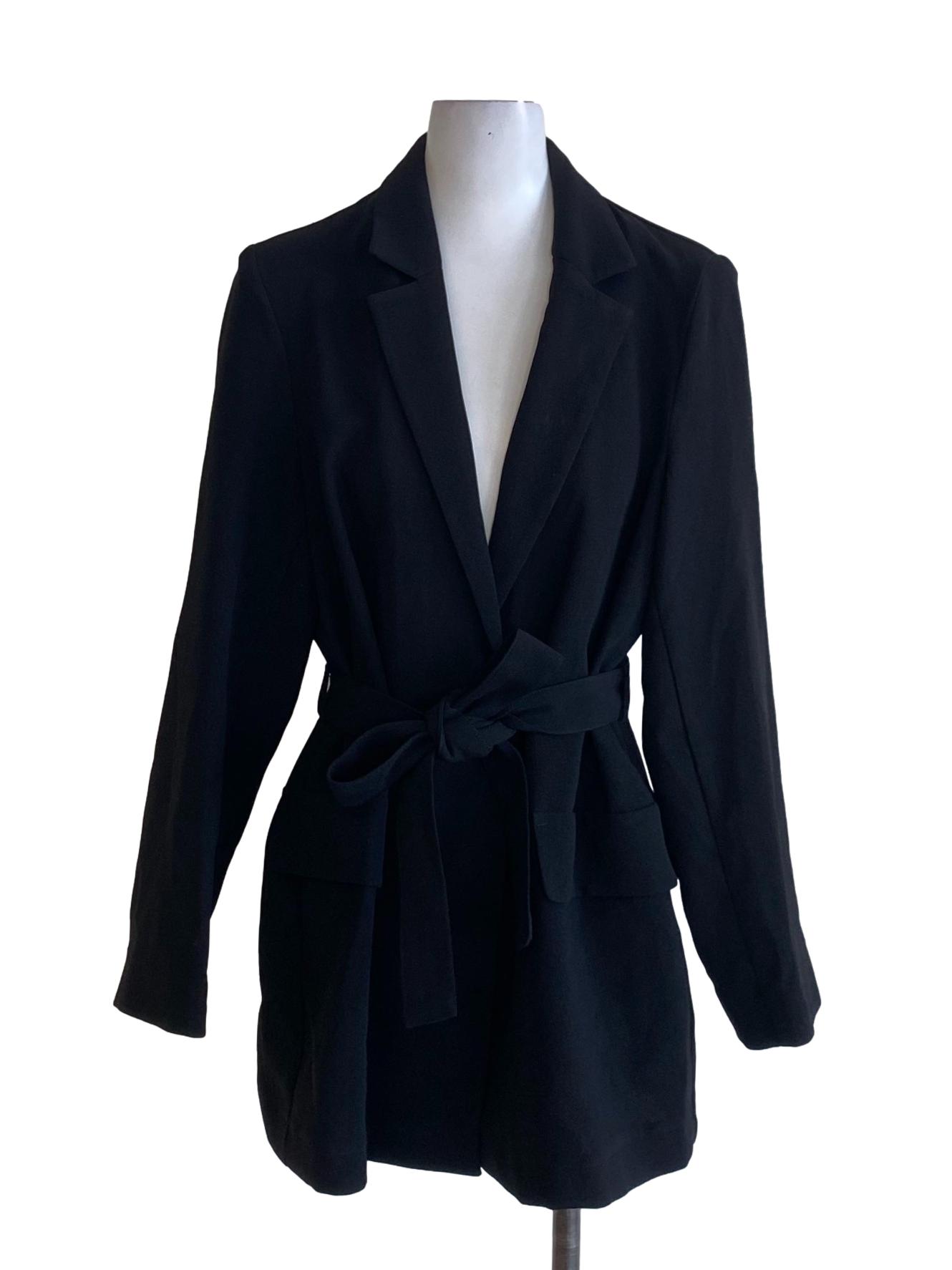 Rich Black Notched Collar Single Breasted Fitted Blazer