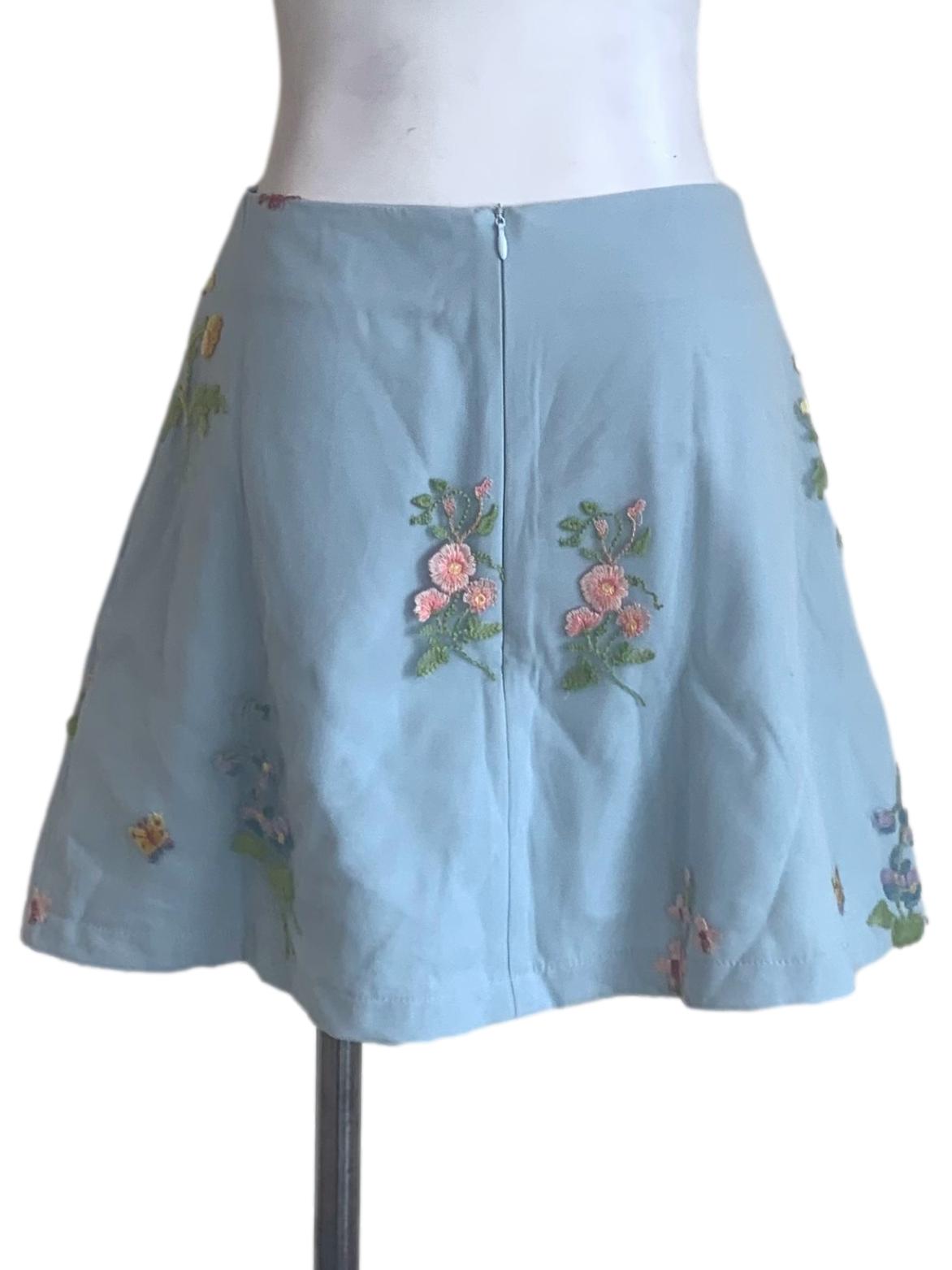 Teal Blue Flower Pattern Skirt TTR