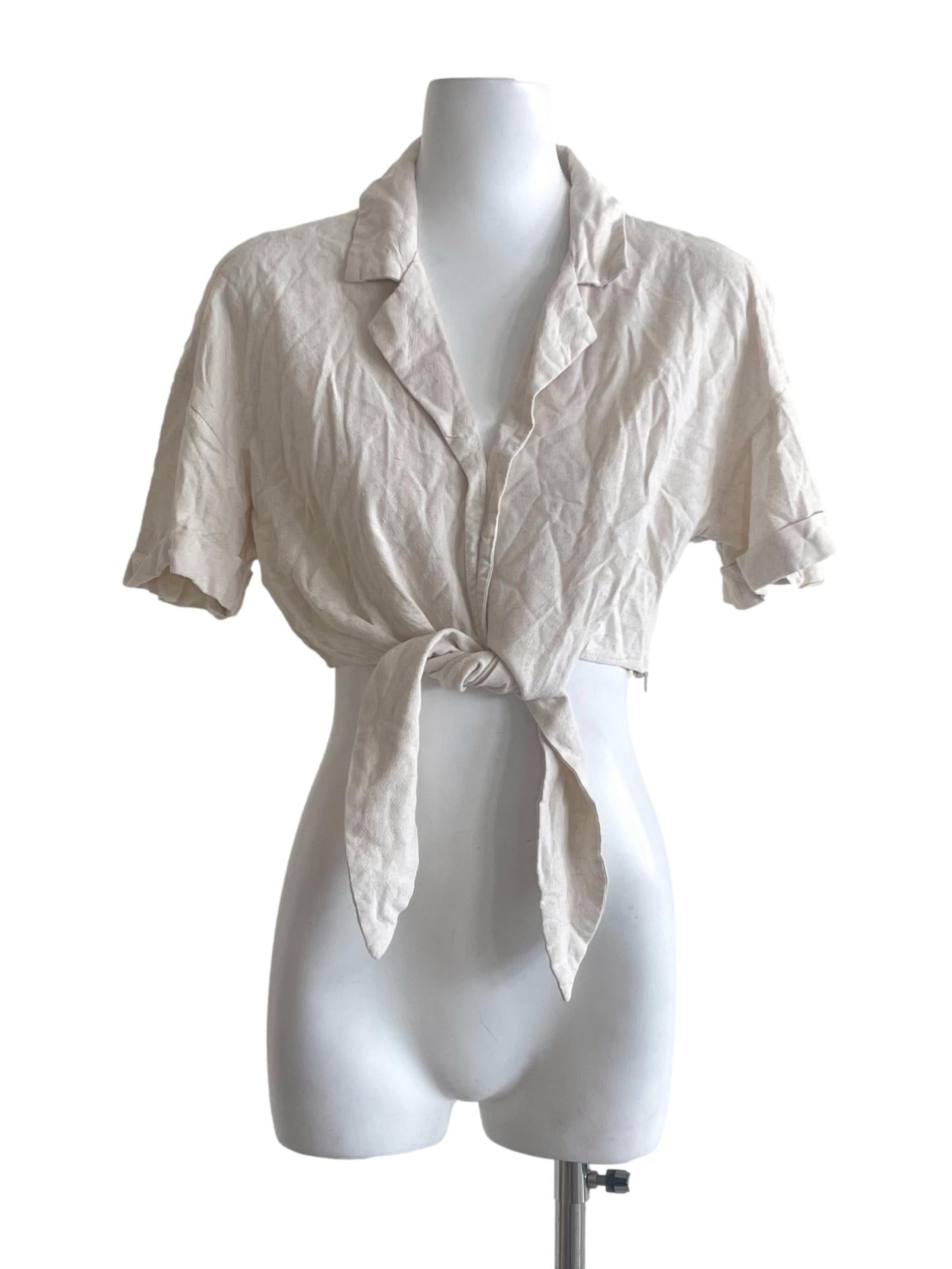 Cream Notched Crop Top