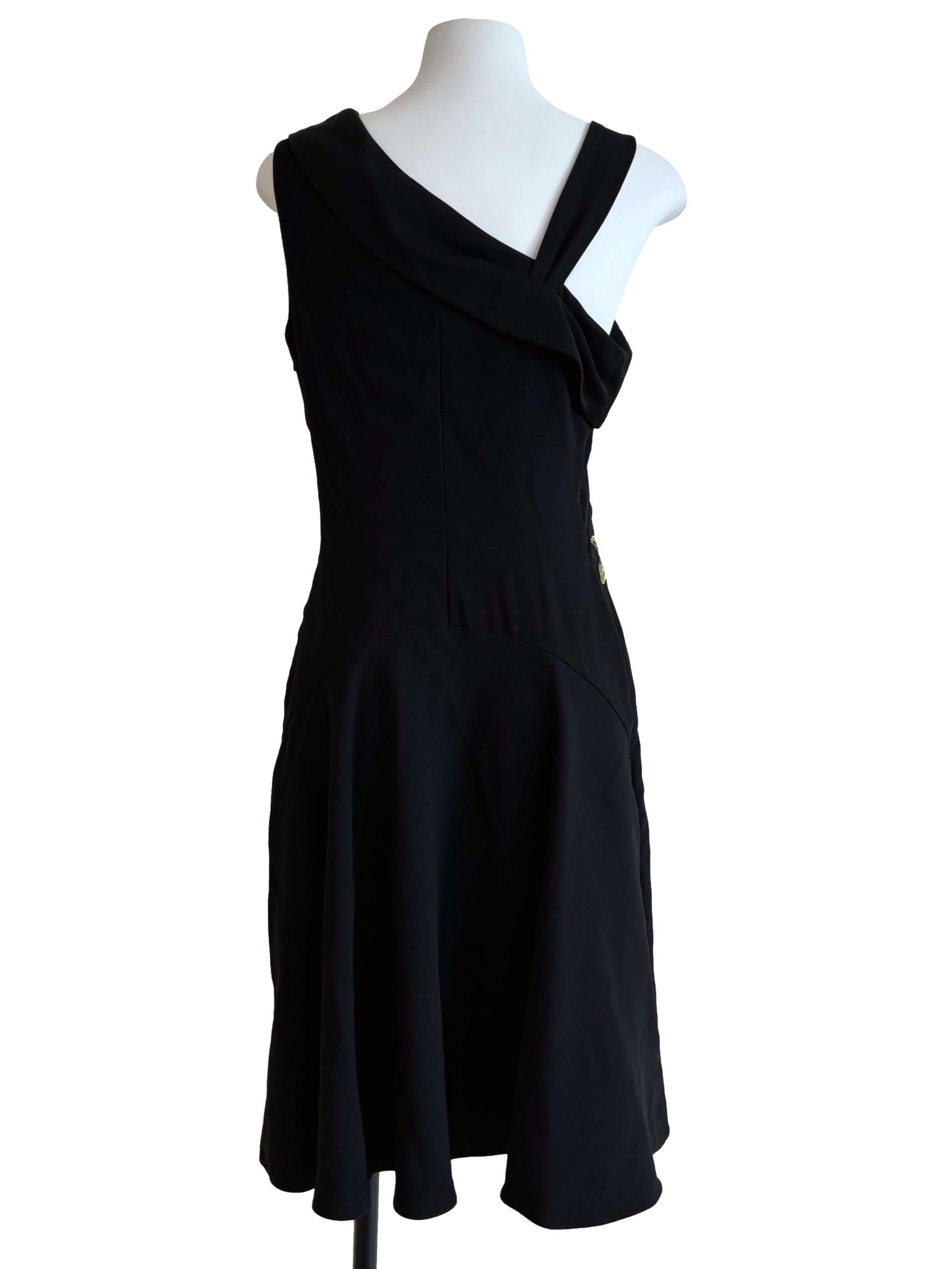 Jade Black Asymmetrical Embroidered Flare Dress