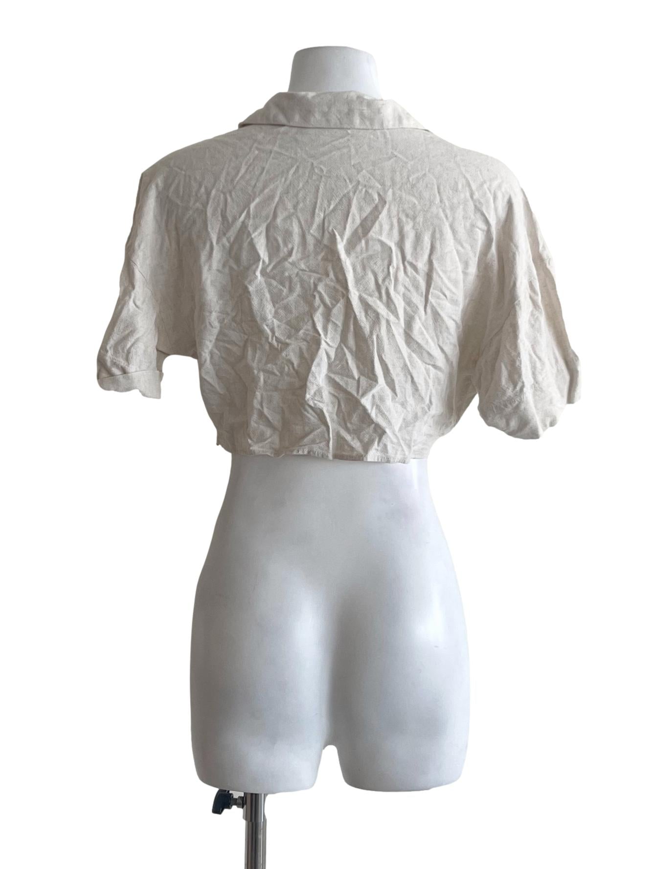 Cream Notched Crop Top