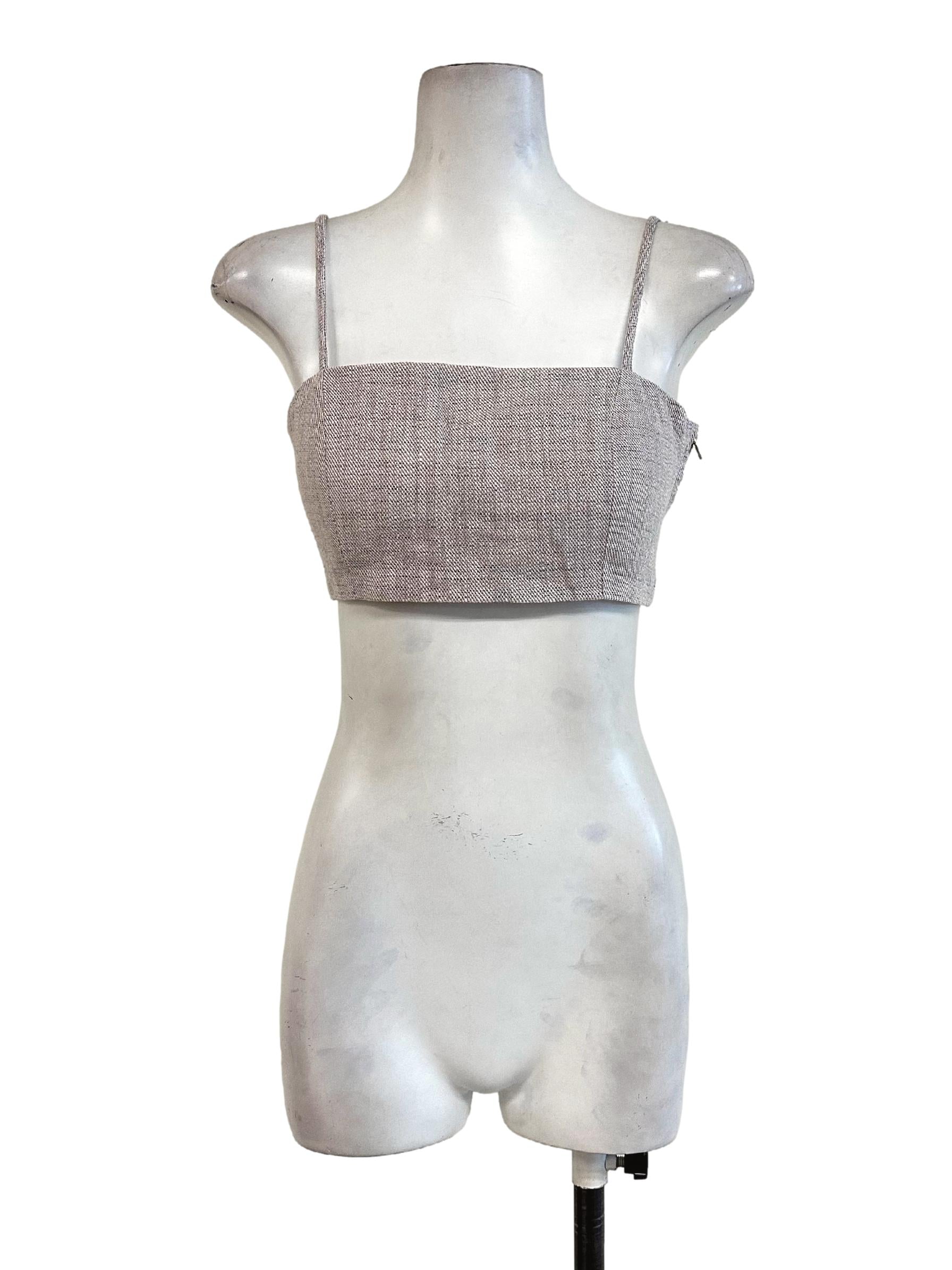 Blush Pink Padded Tweed Pattern Crop Top LB