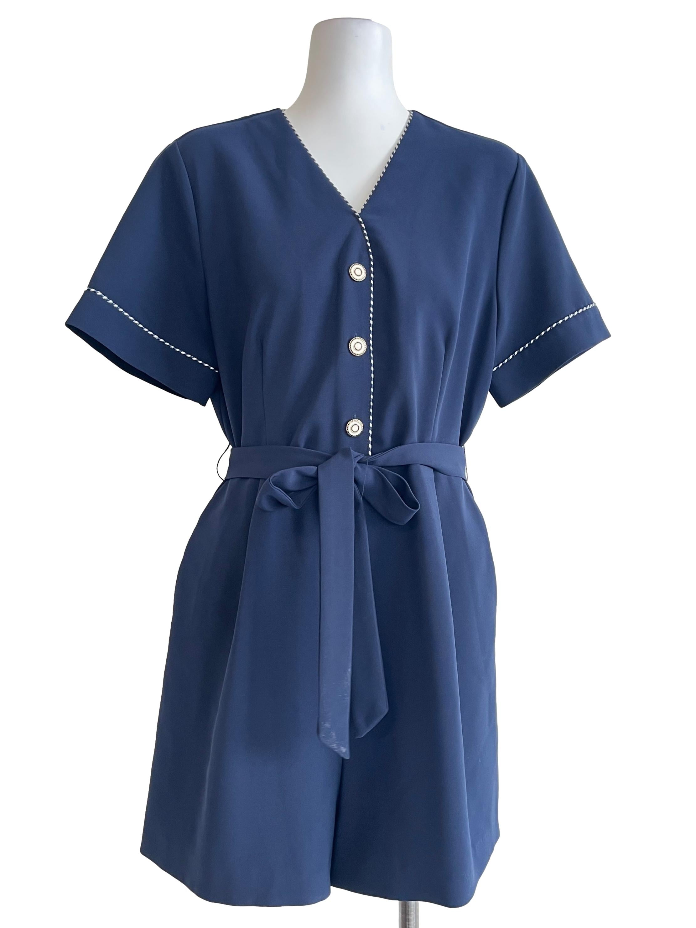 Peacock Blue Contrast Stitch Romper