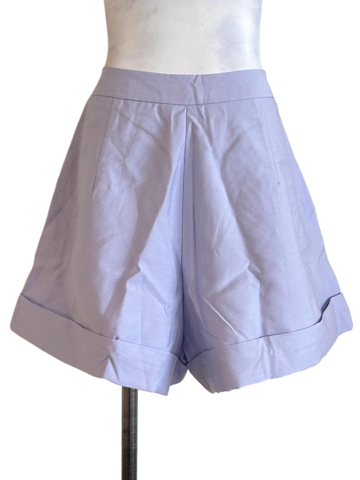Light Blue High Waist Cuffed Hems Shorts