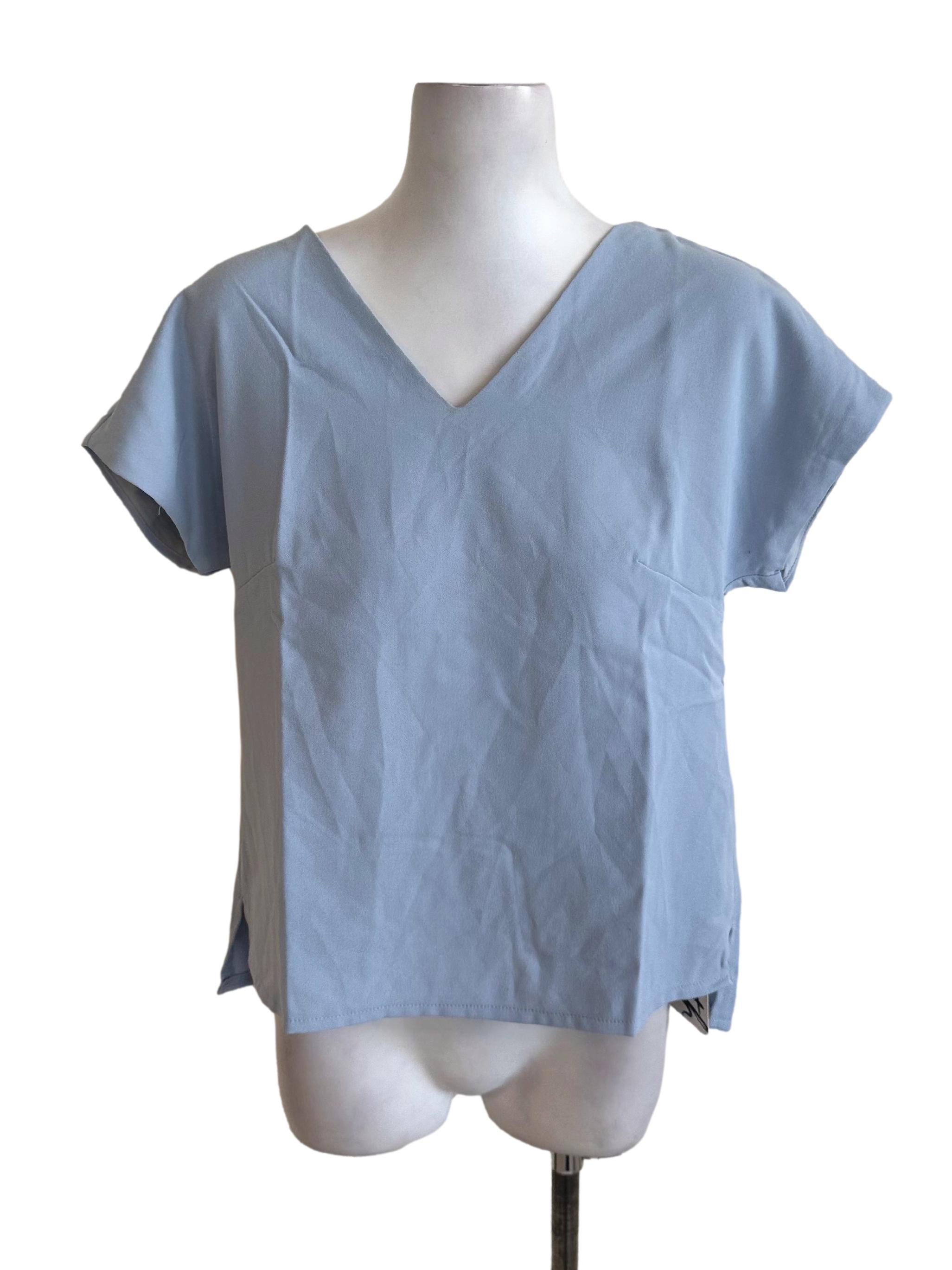 Pastel Blue V Neck Tied Back Top