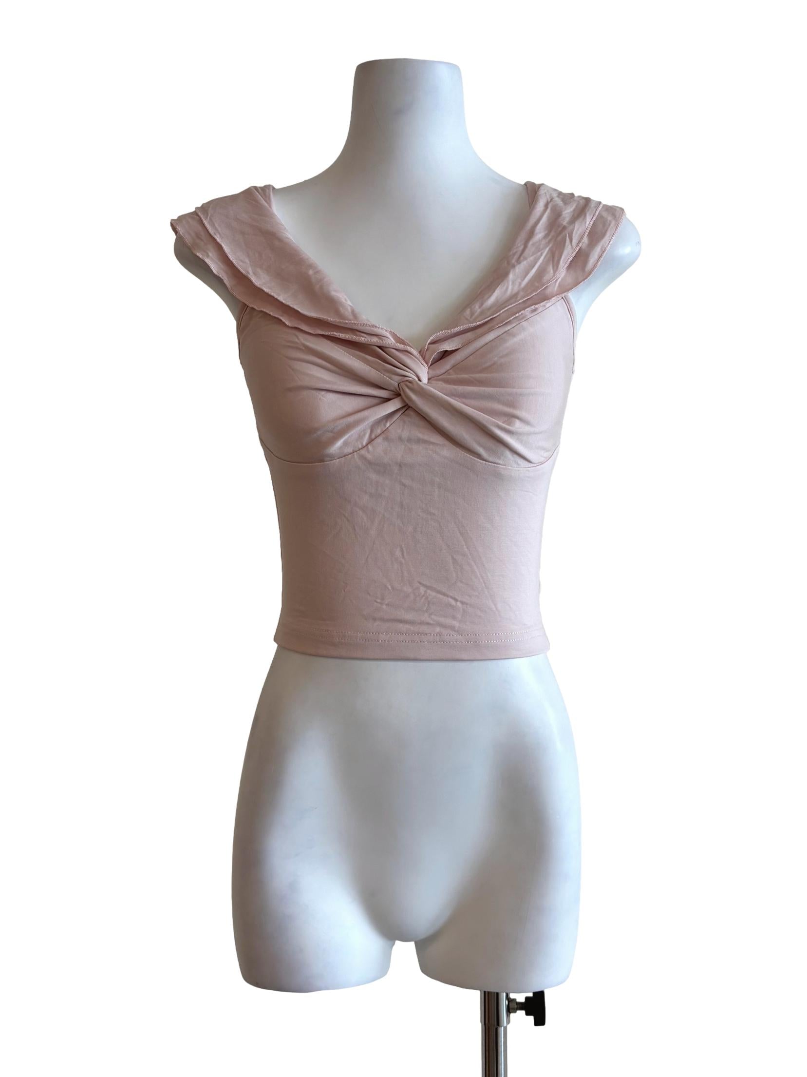 Baby Pink Front Twist Fitted Top