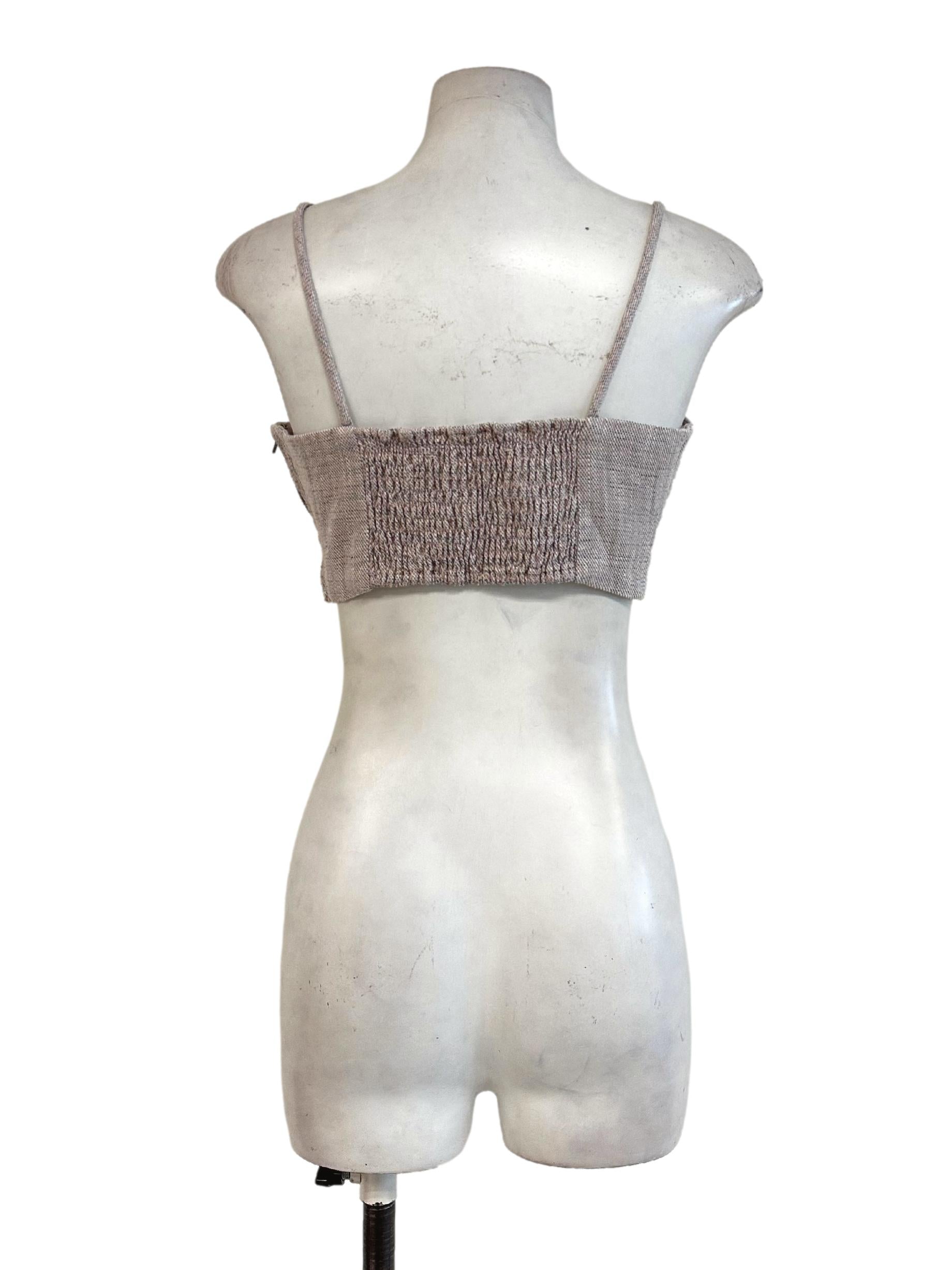 Blush Pink Padded Tweed Pattern Crop Top LB