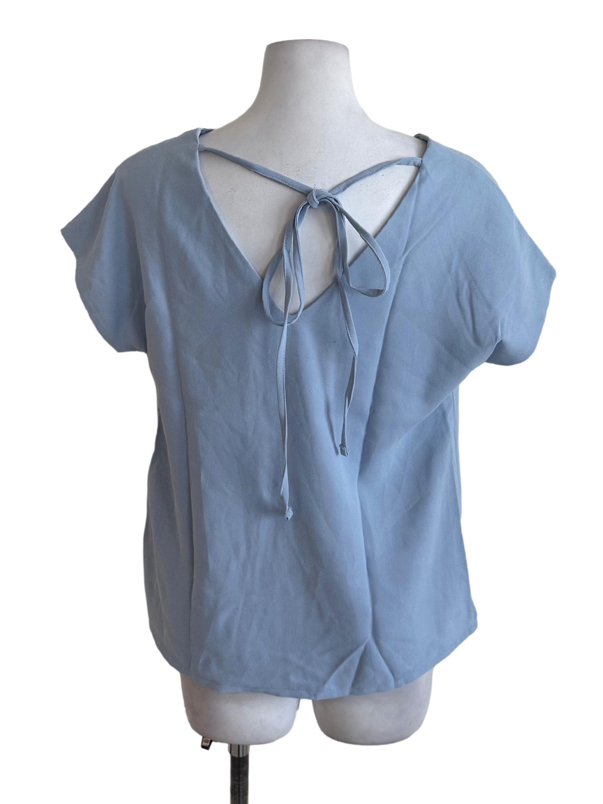 Pastel Blue V Neck Tied Back Top