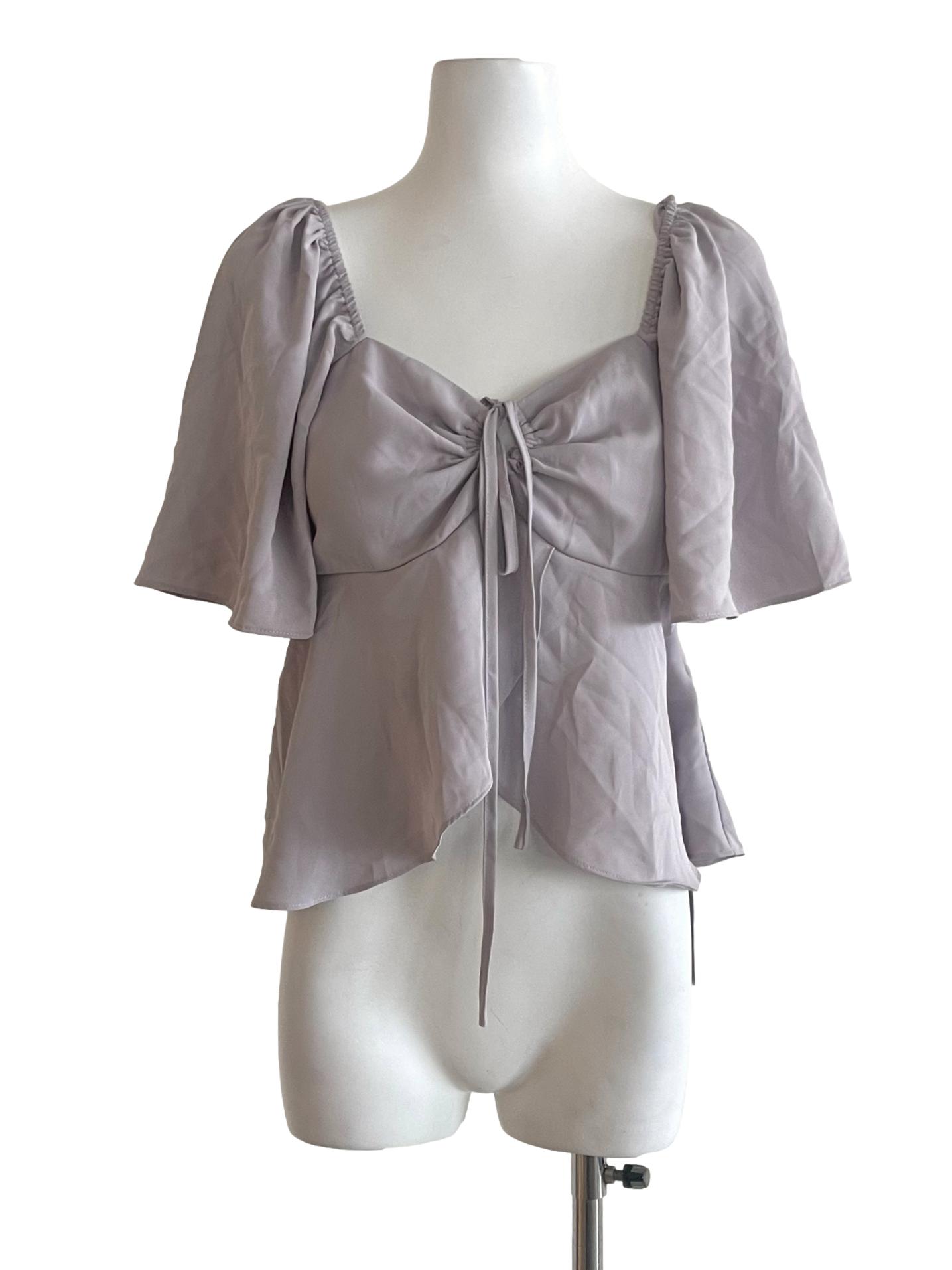 Purple Peasant Sleeve Ruffle Top