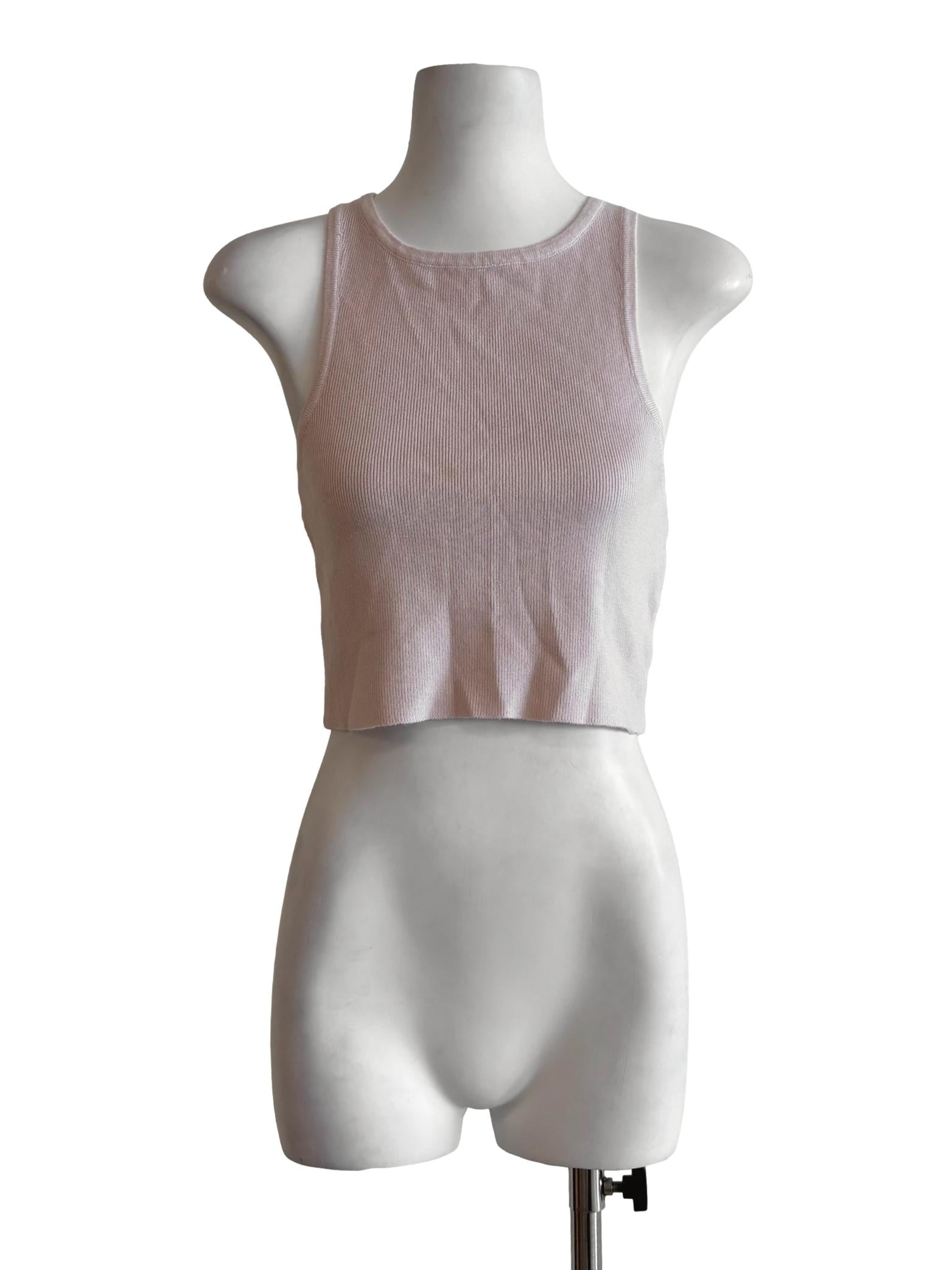 Baby Pink Round Neck Ribbed Tank Top