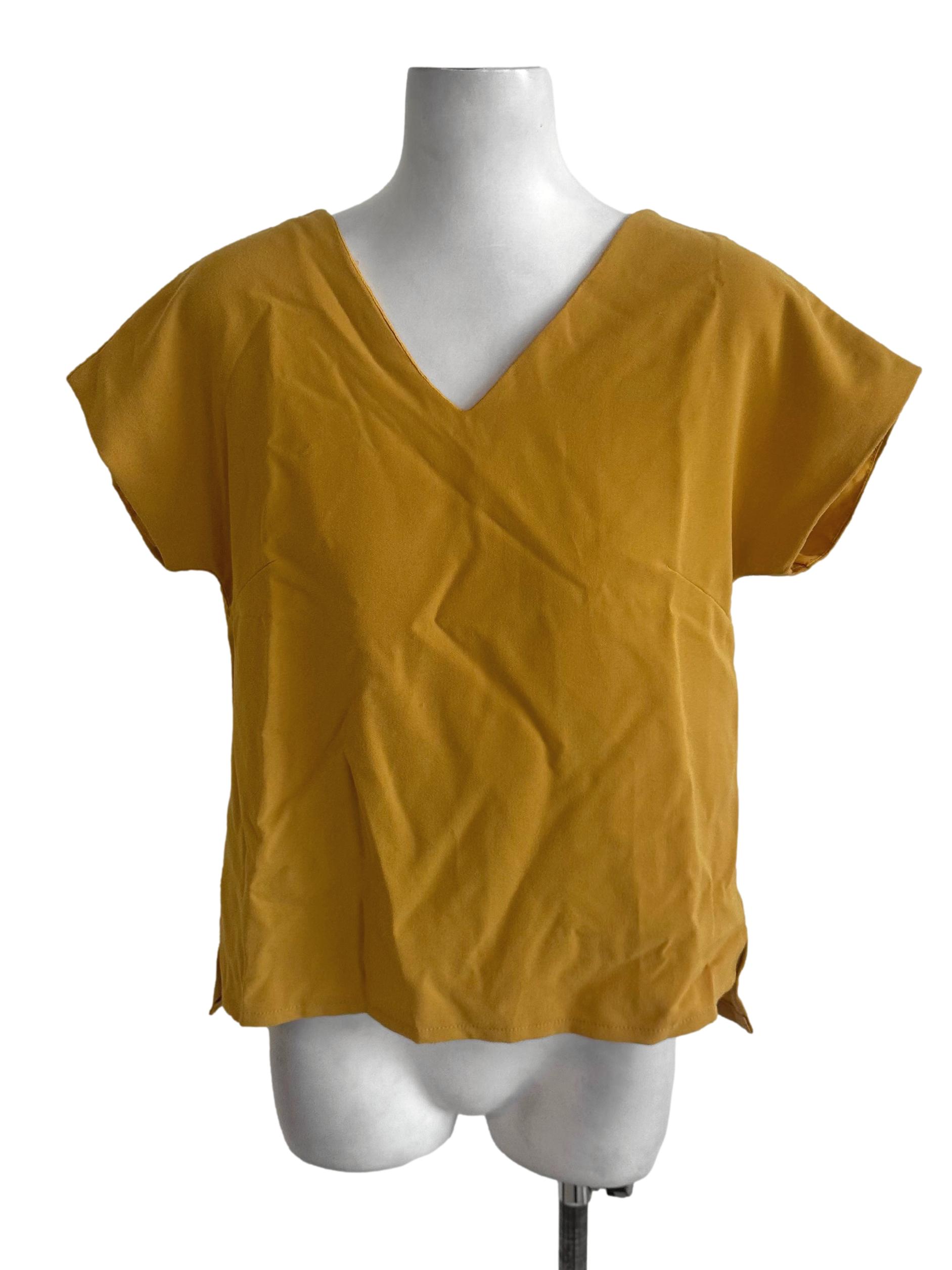 Mustard Yellow V Neck Tied Back Top