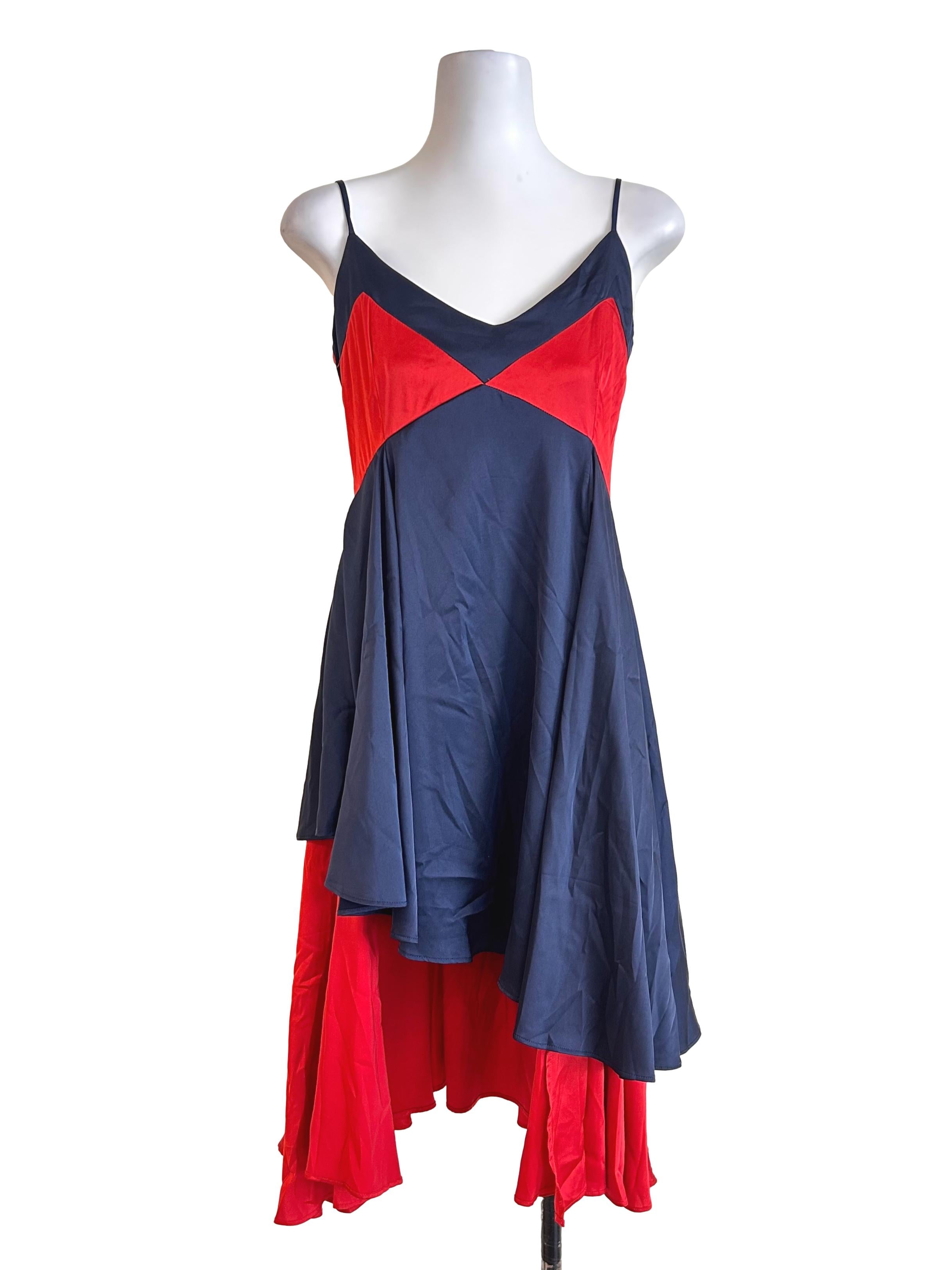 Navy Red Colorblock Slip Dress