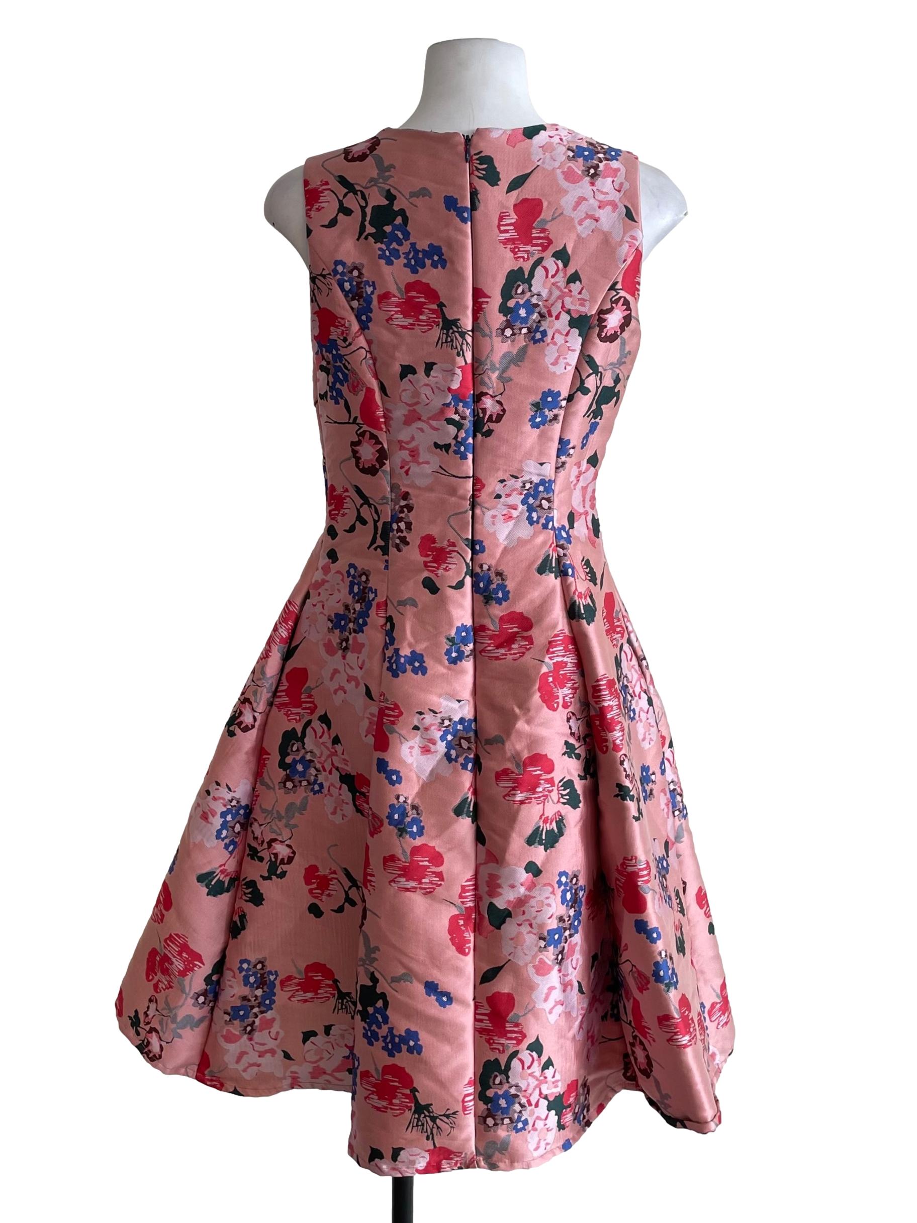 Light Pink Floral Slanted Pleats Full Circle Dress