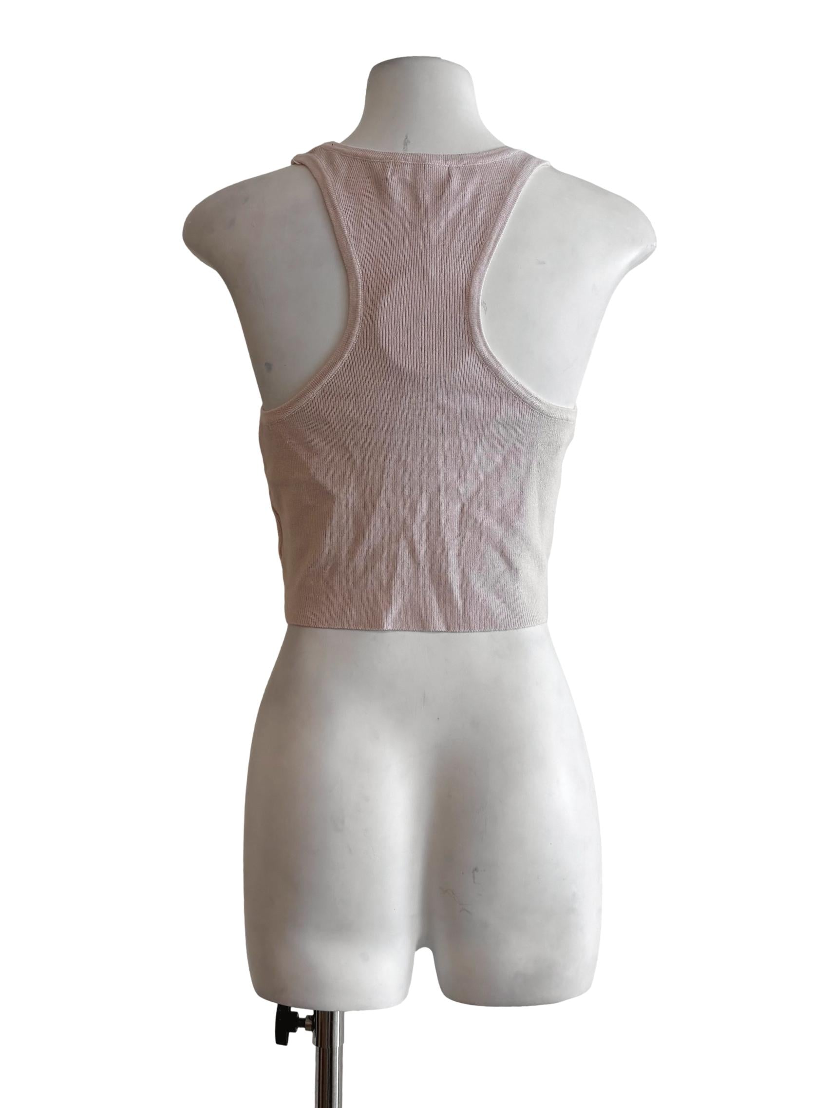 Baby Pink Round Neck Ribbed Tank Top