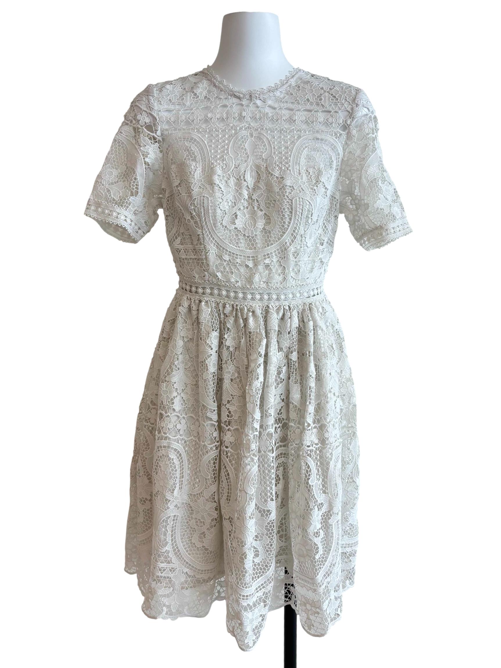 Powder White Flare Lace Dress
