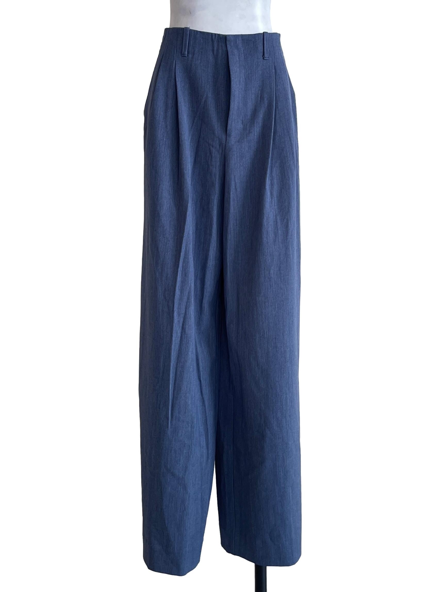 Blue Pleated Wide Leg Pants