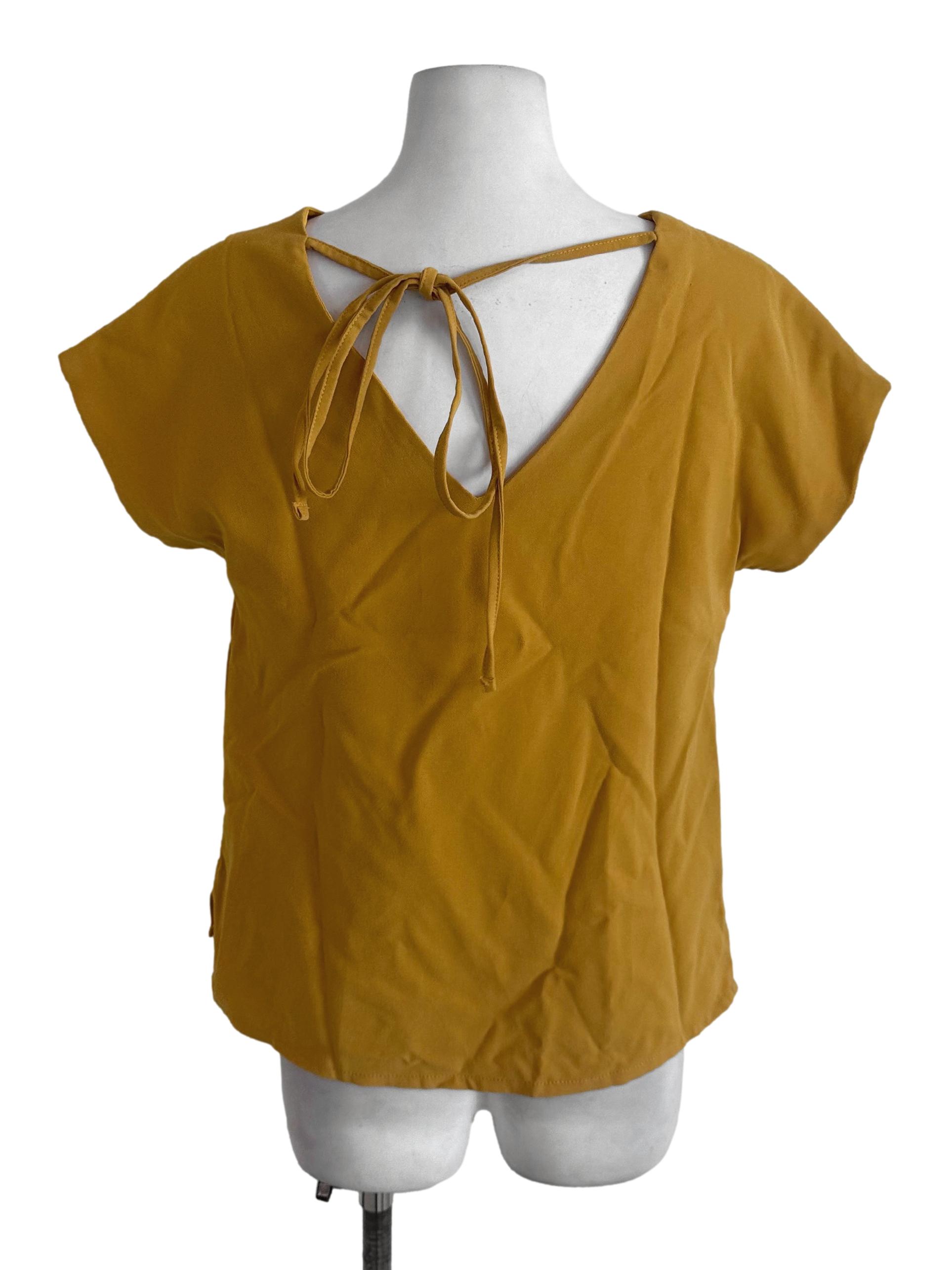 Mustard Yellow V Neck Tied Back Top