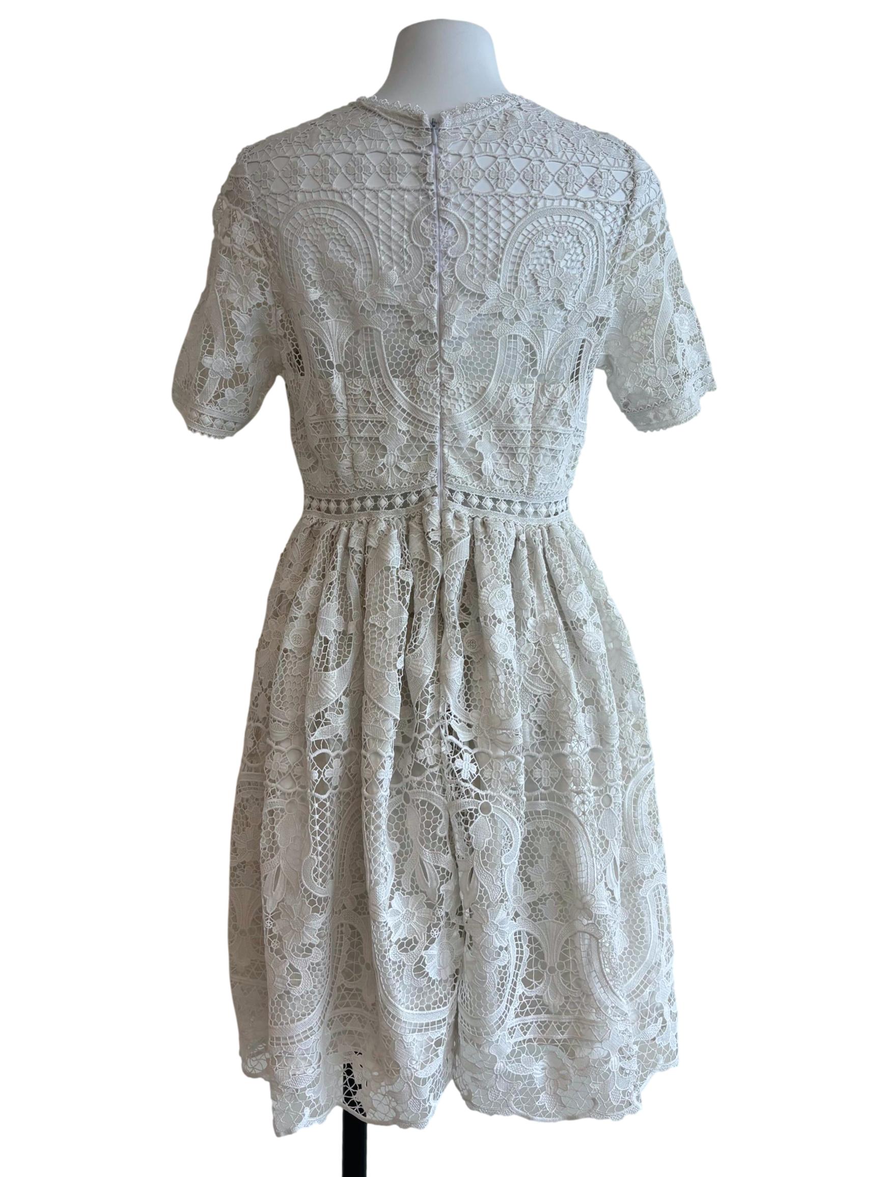 Powder White Flare Lace Dress