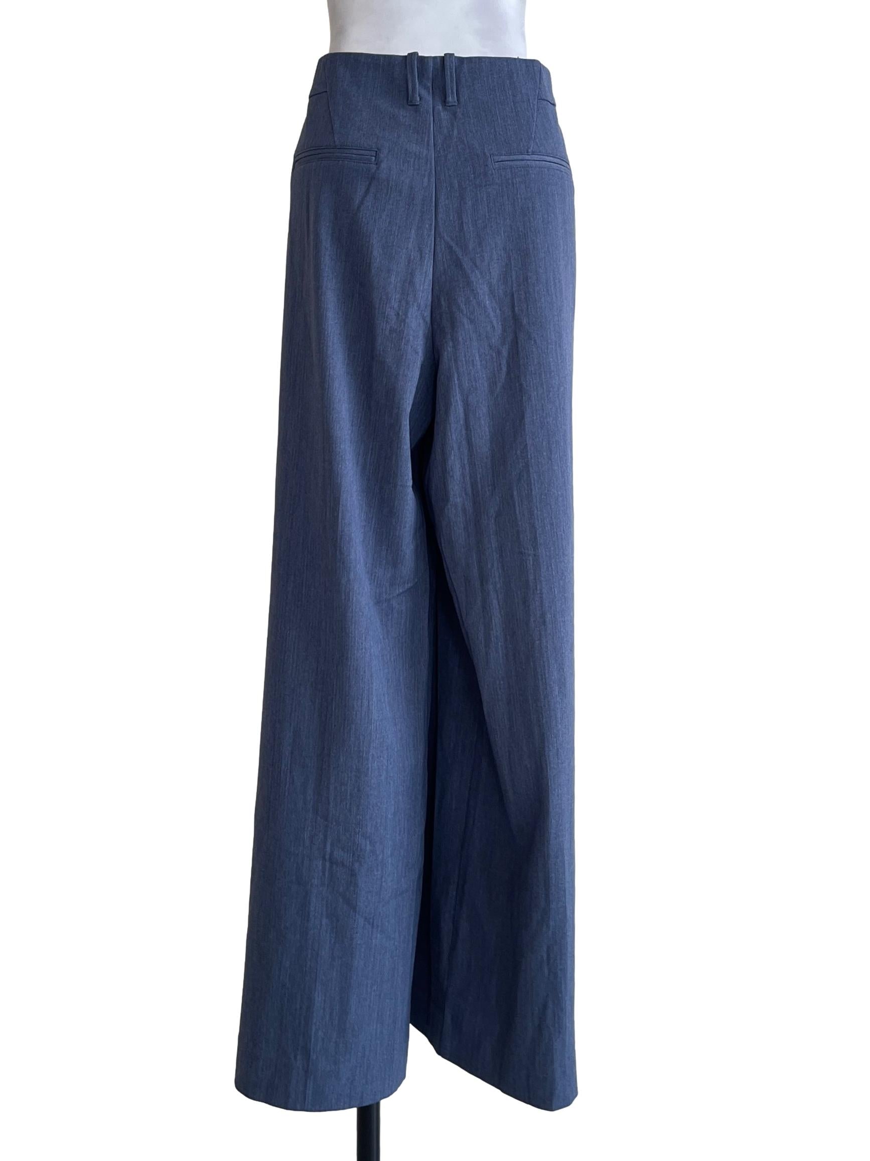 Blue Pleated Wide Leg Pants