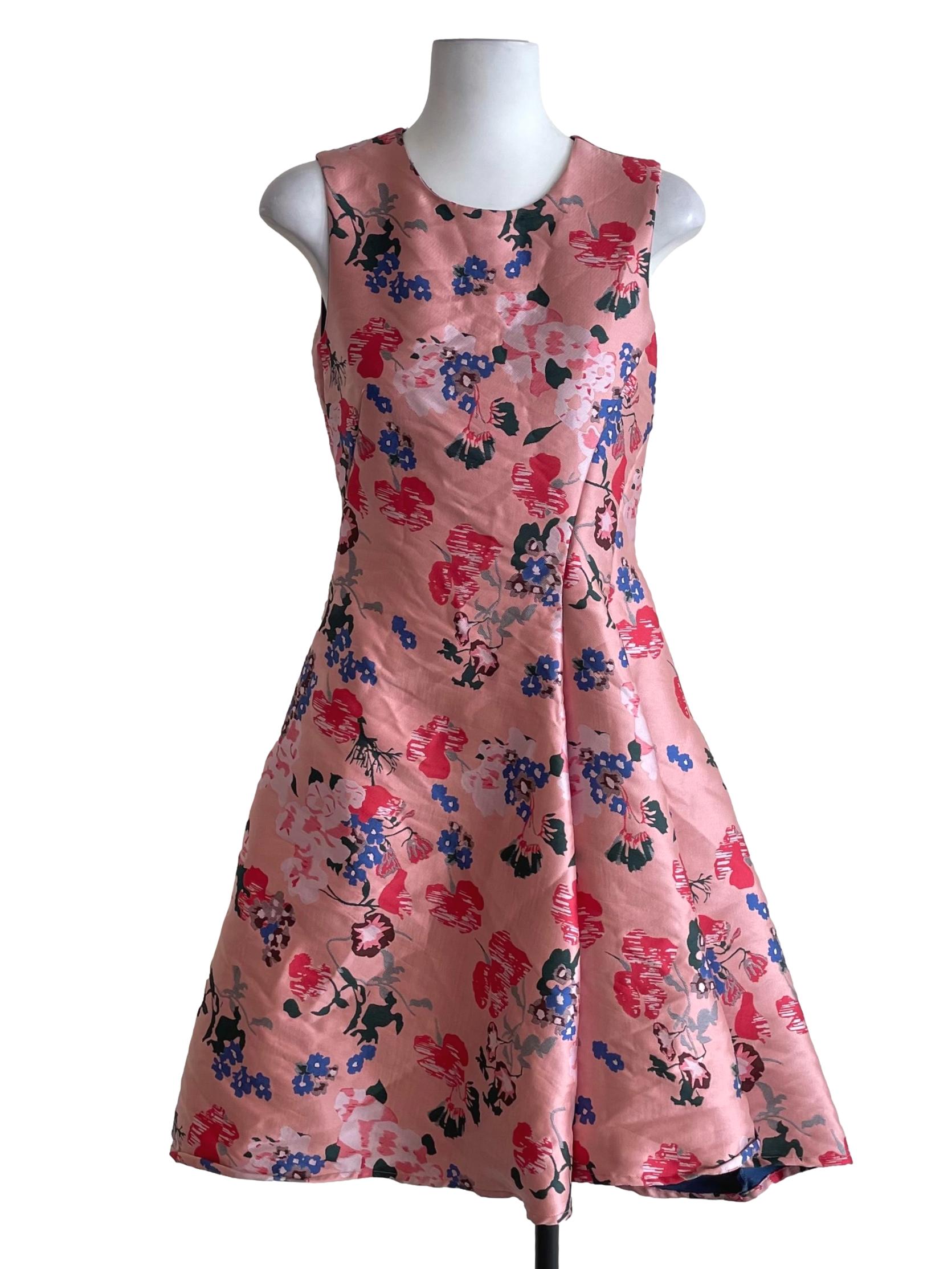 Light Pink Floral Slanted Pleats Full Circle Dress