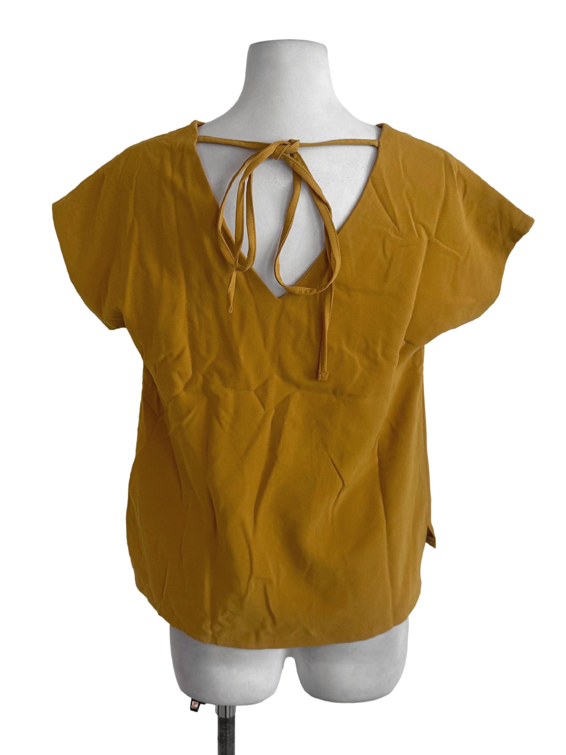 Mustard Yellow V Neck Tied Back Top