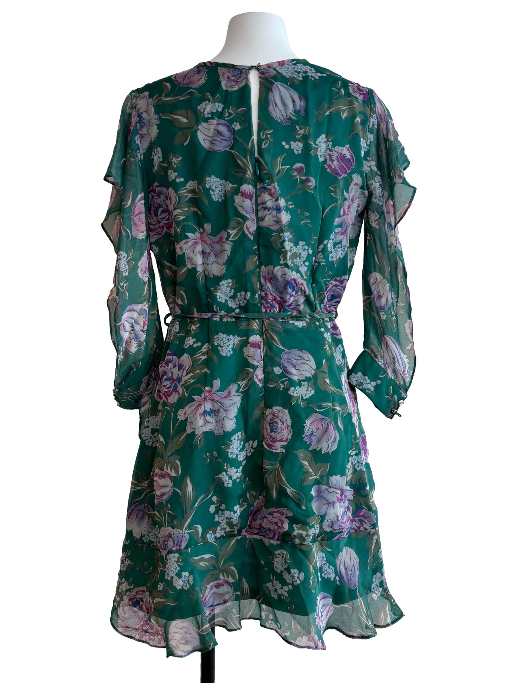 Teal Green Floral Open Sleeve Dress