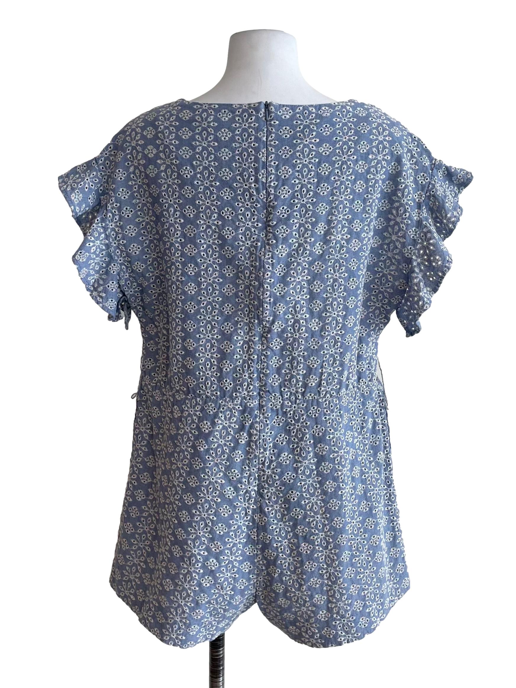 Ash Blue Eyelets V Neck Romper