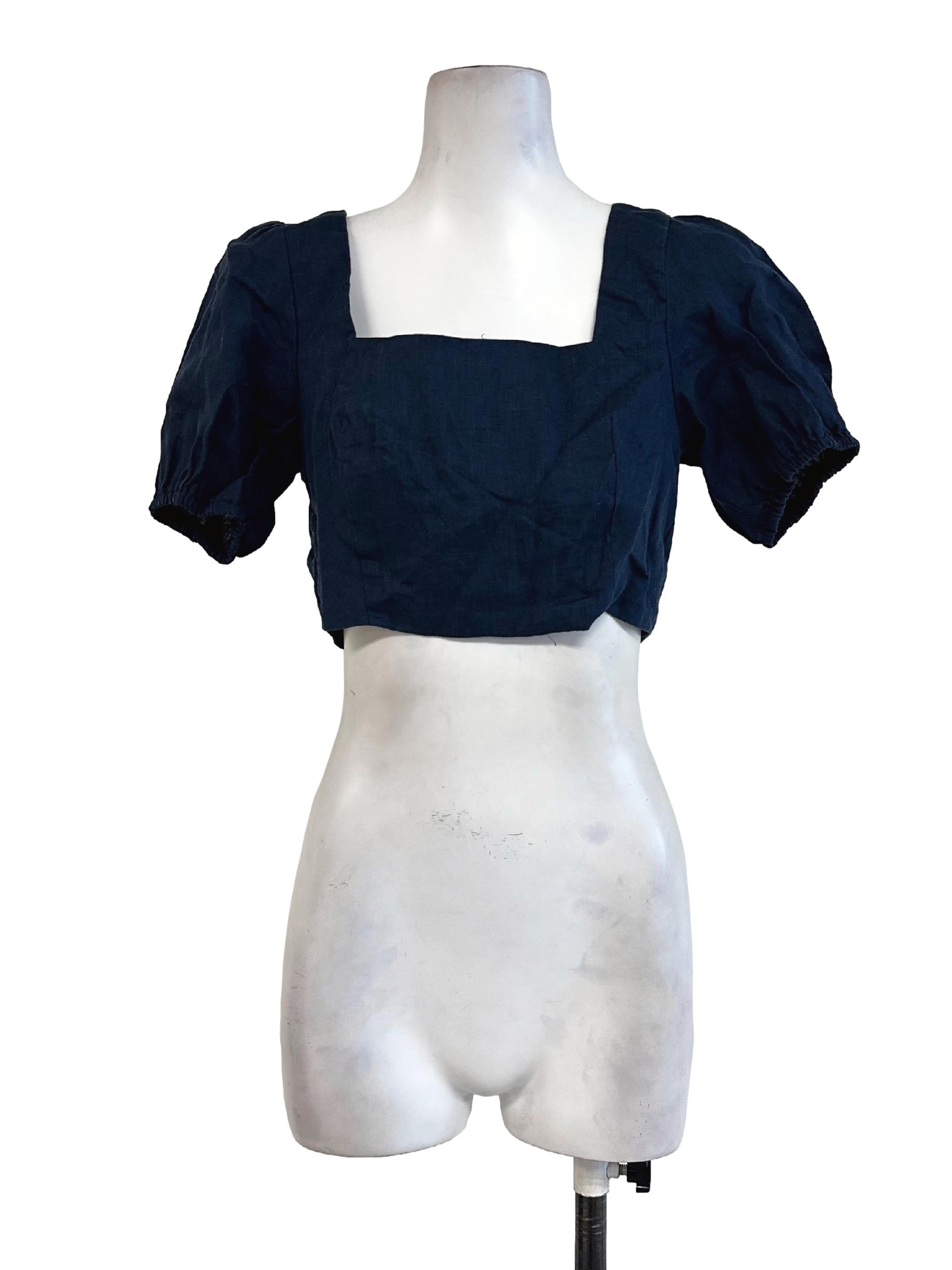 Blue Black Square Neck Top TEM