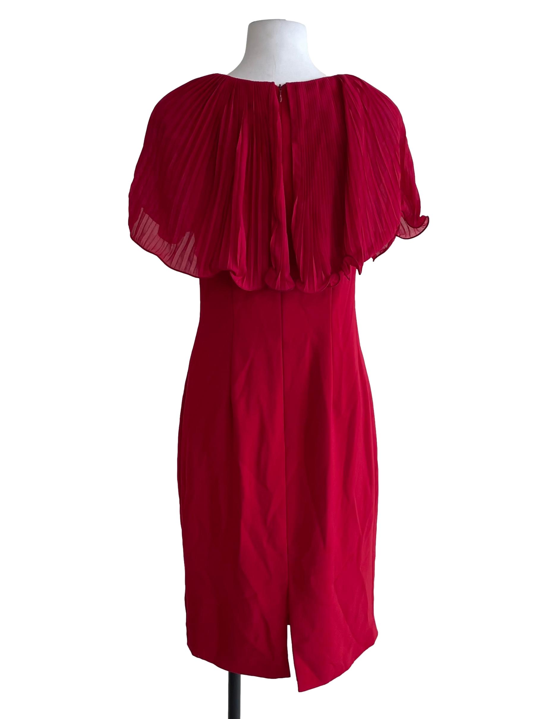 Crimson Red Wavy Cape Sheath Dress