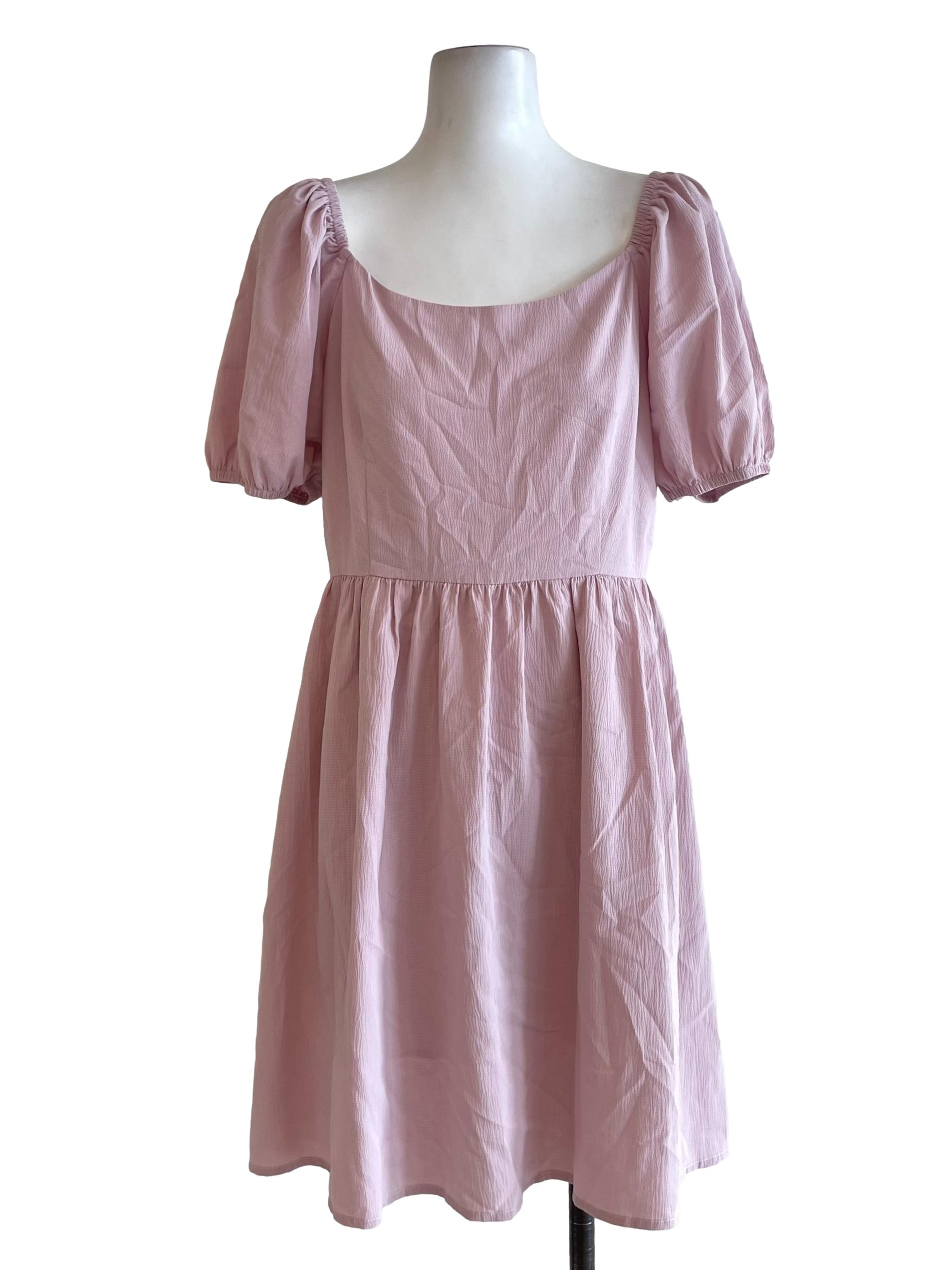 Crepe Pink Square Neck Dress