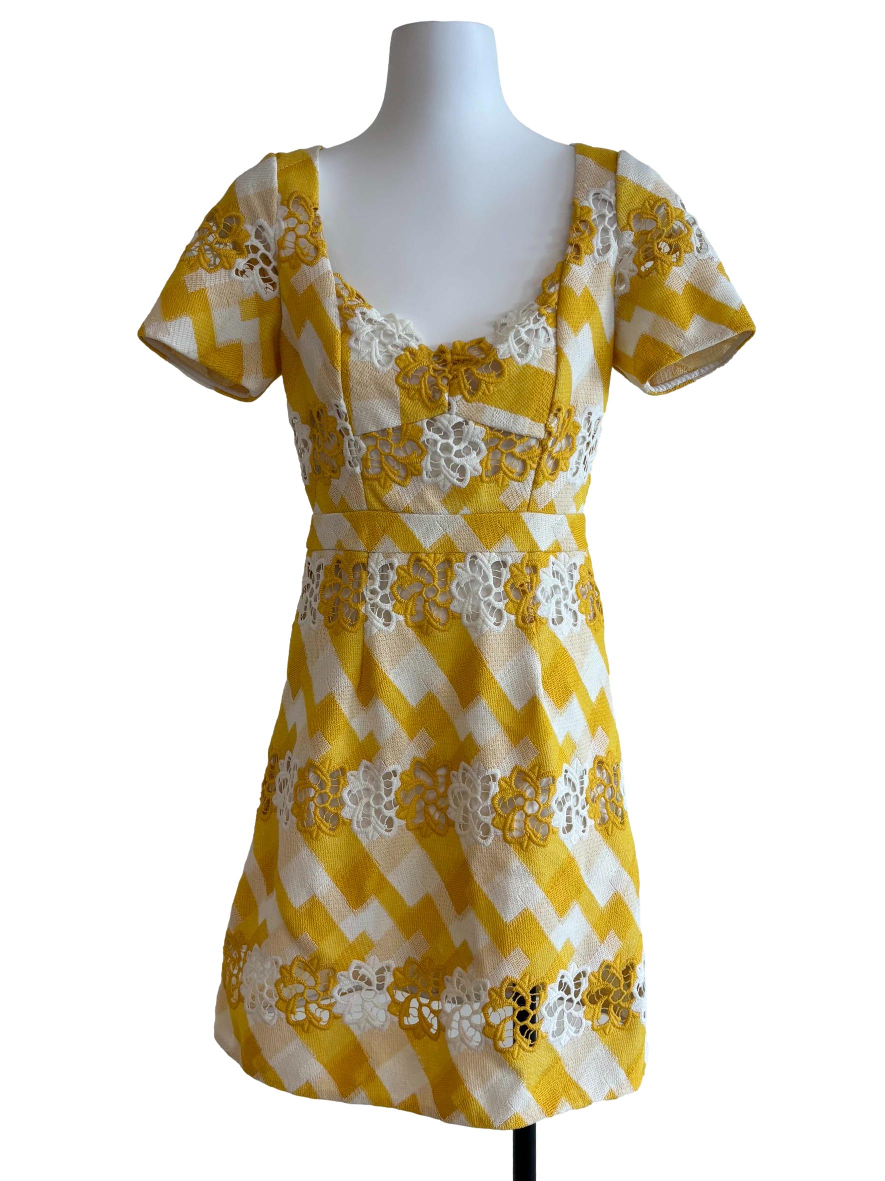 Honey Yellow Patterned A-Line Knit Dress