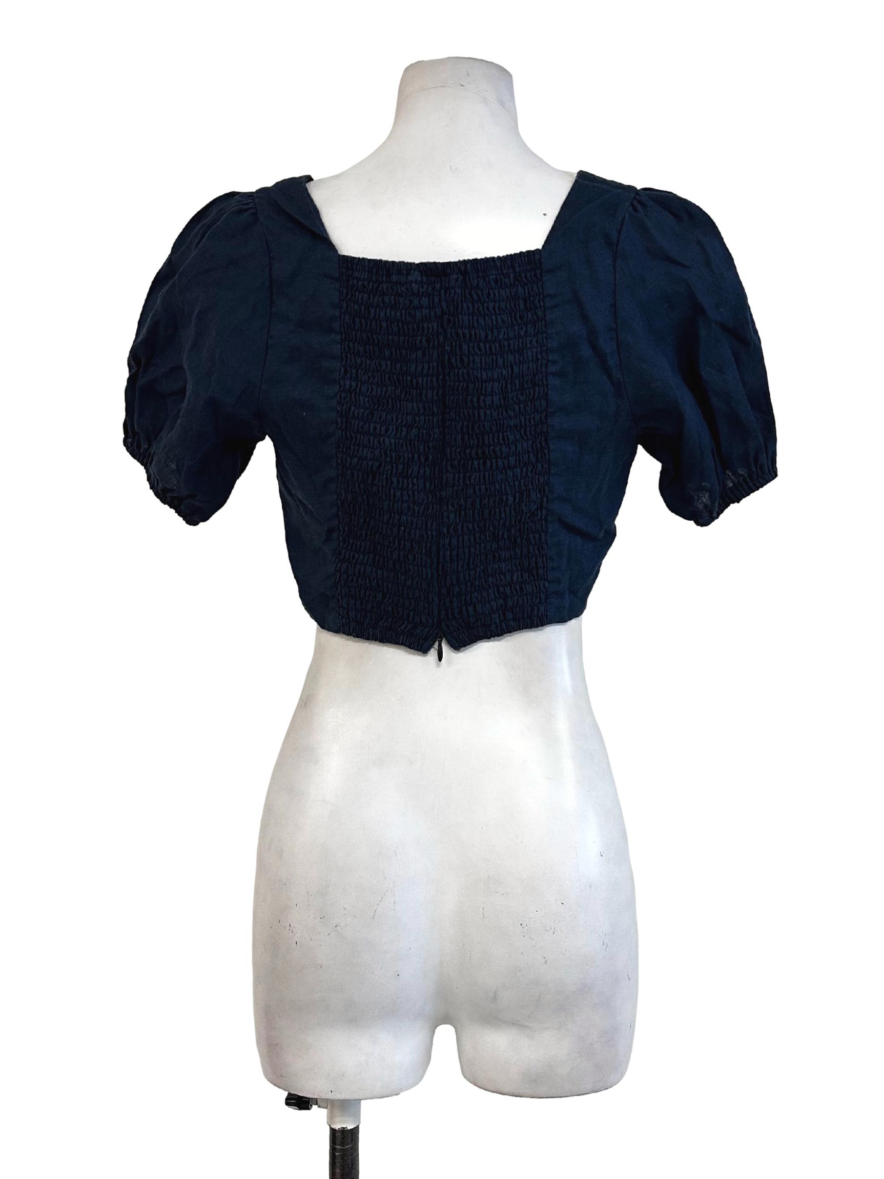 Blue Black Square Neck Top TEM