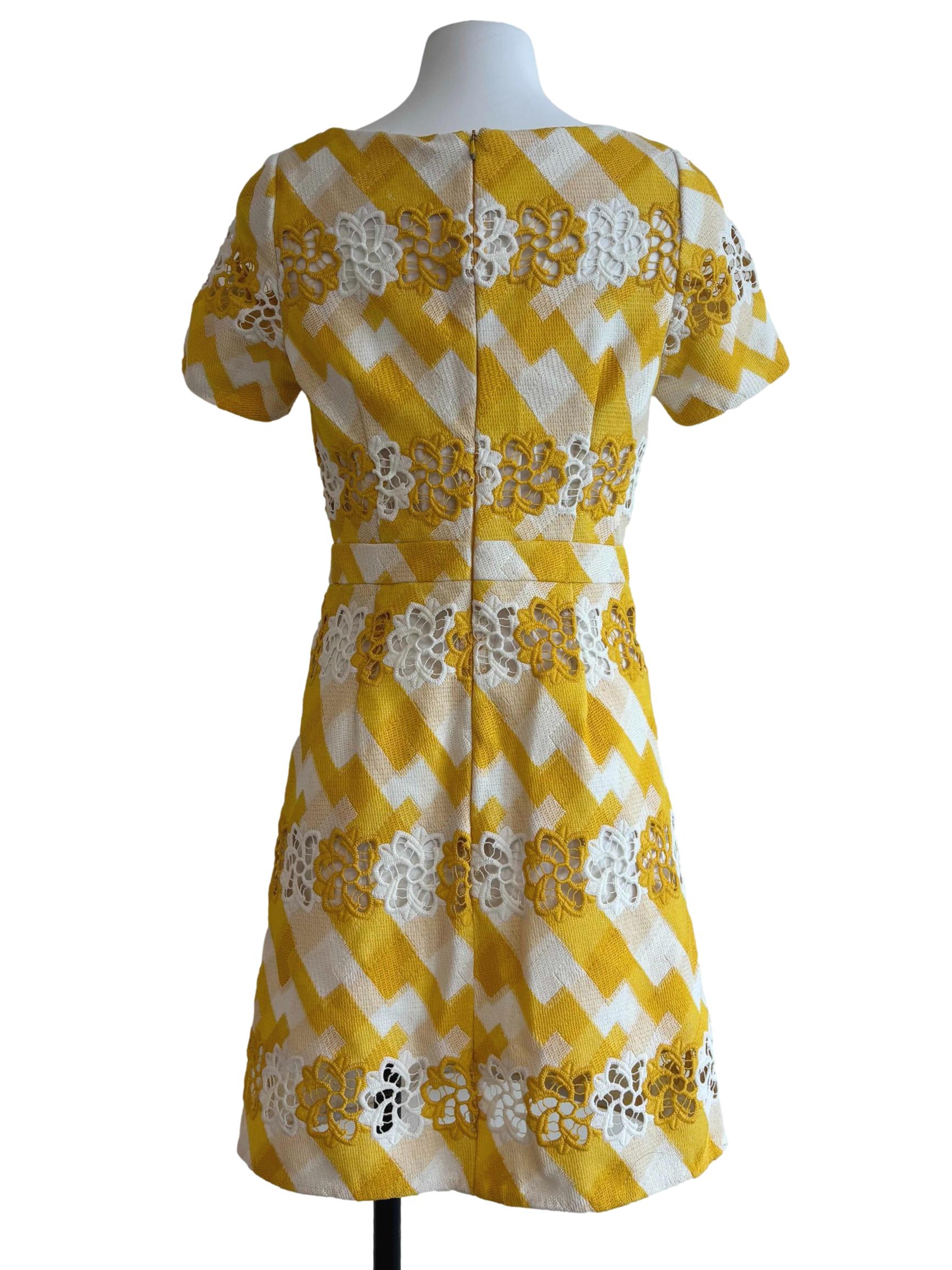 Honey Yellow Patterned A-Line Knit Dress
