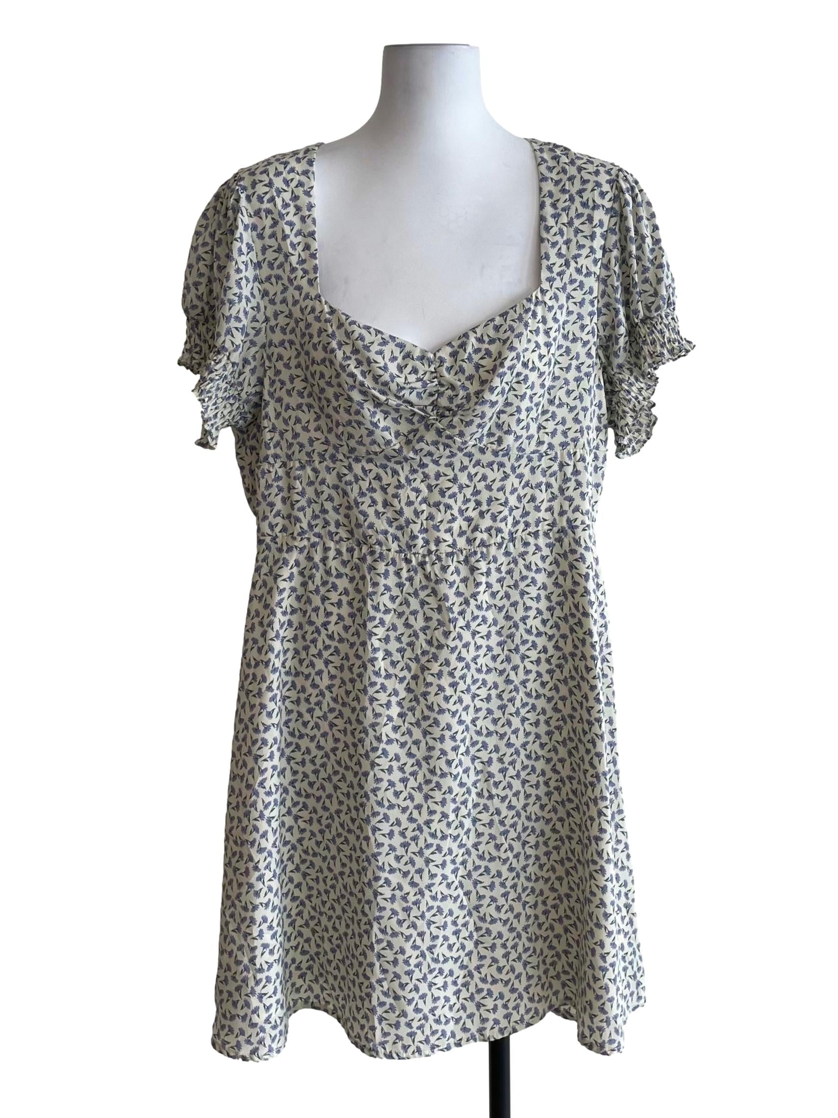 Powder White Floral Puff Sleeve Petite Dress