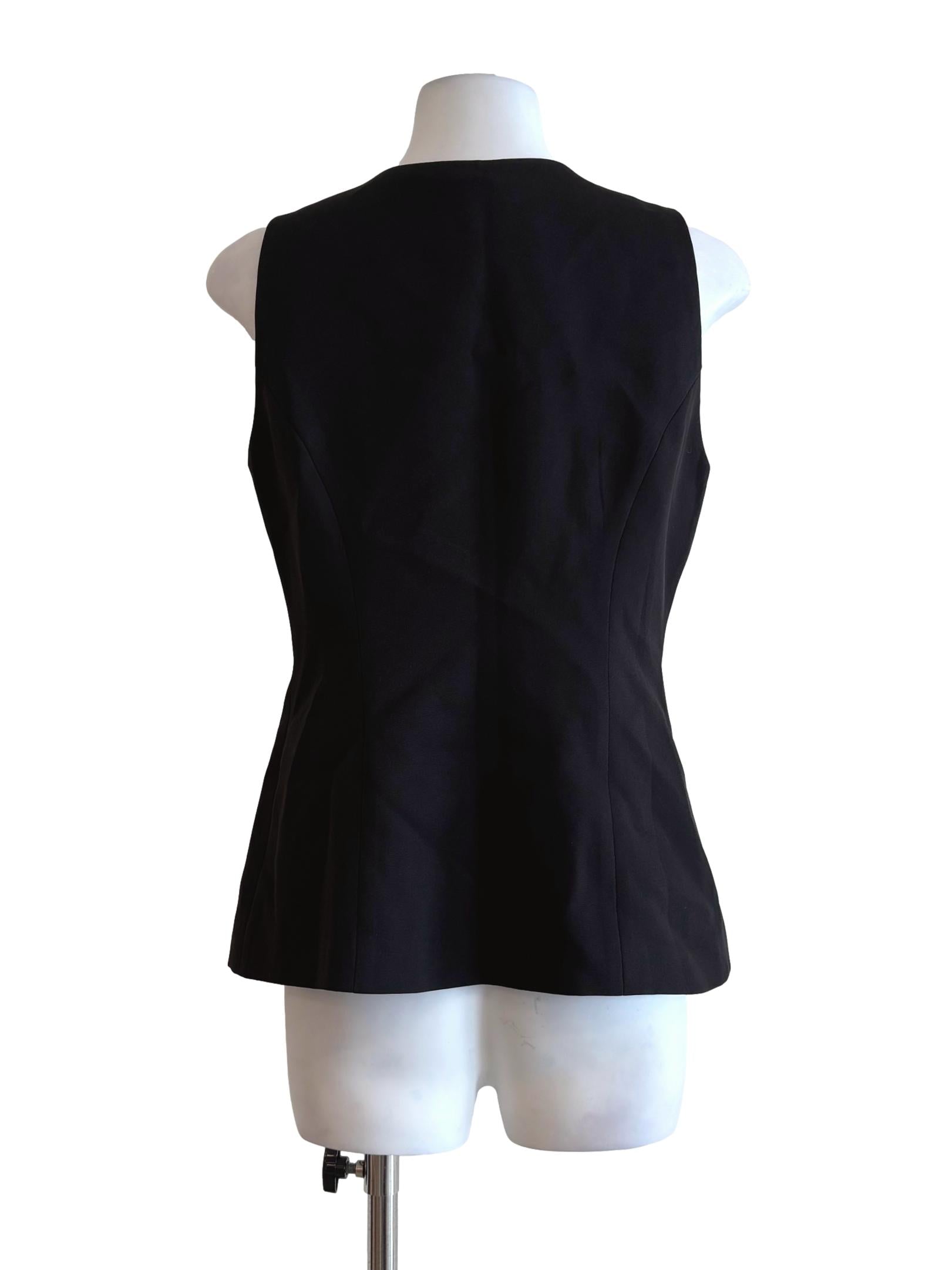Jet Black Flower Button Vest Top