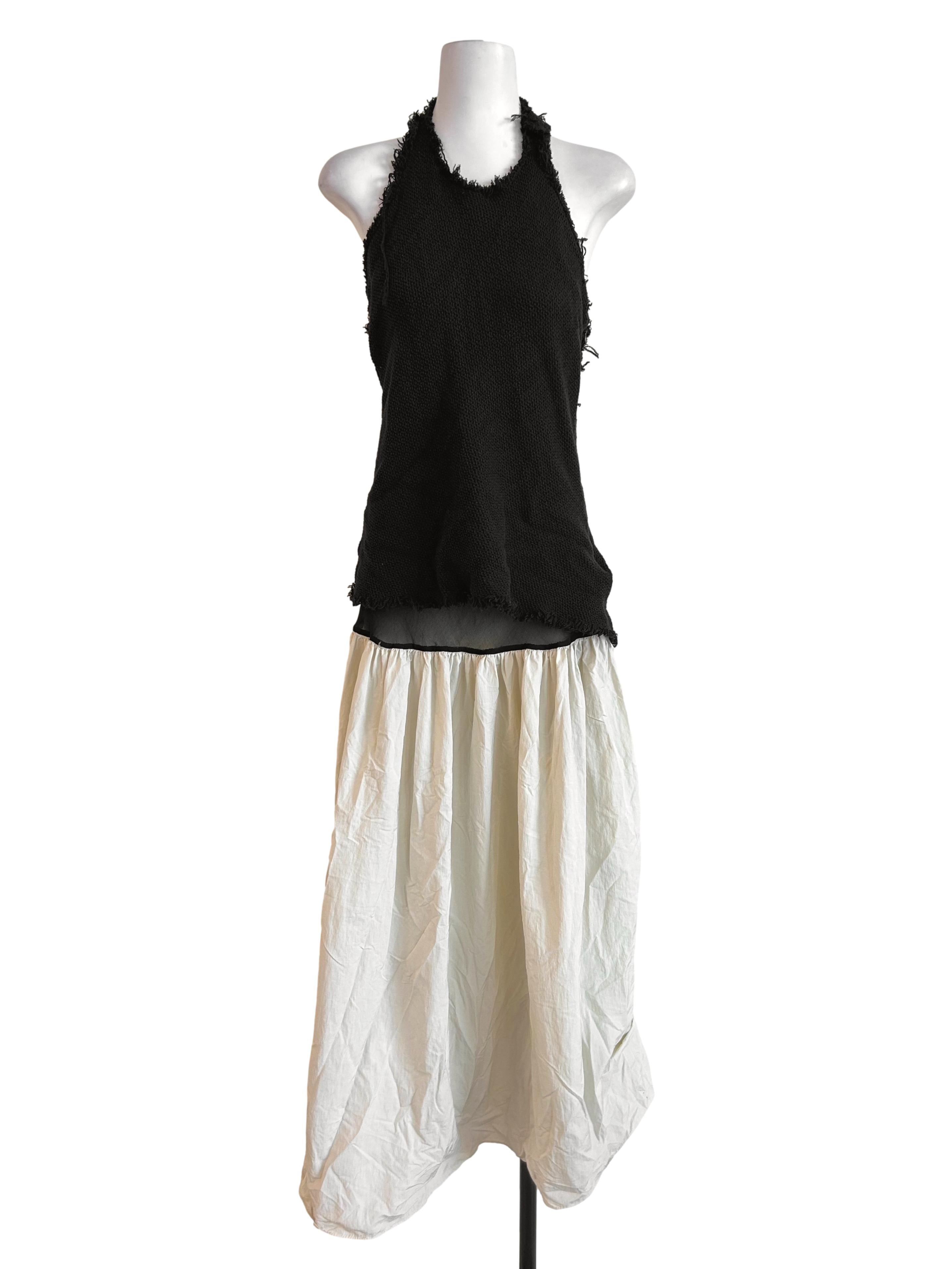 Black Cream Mixed-Media Halter Dress