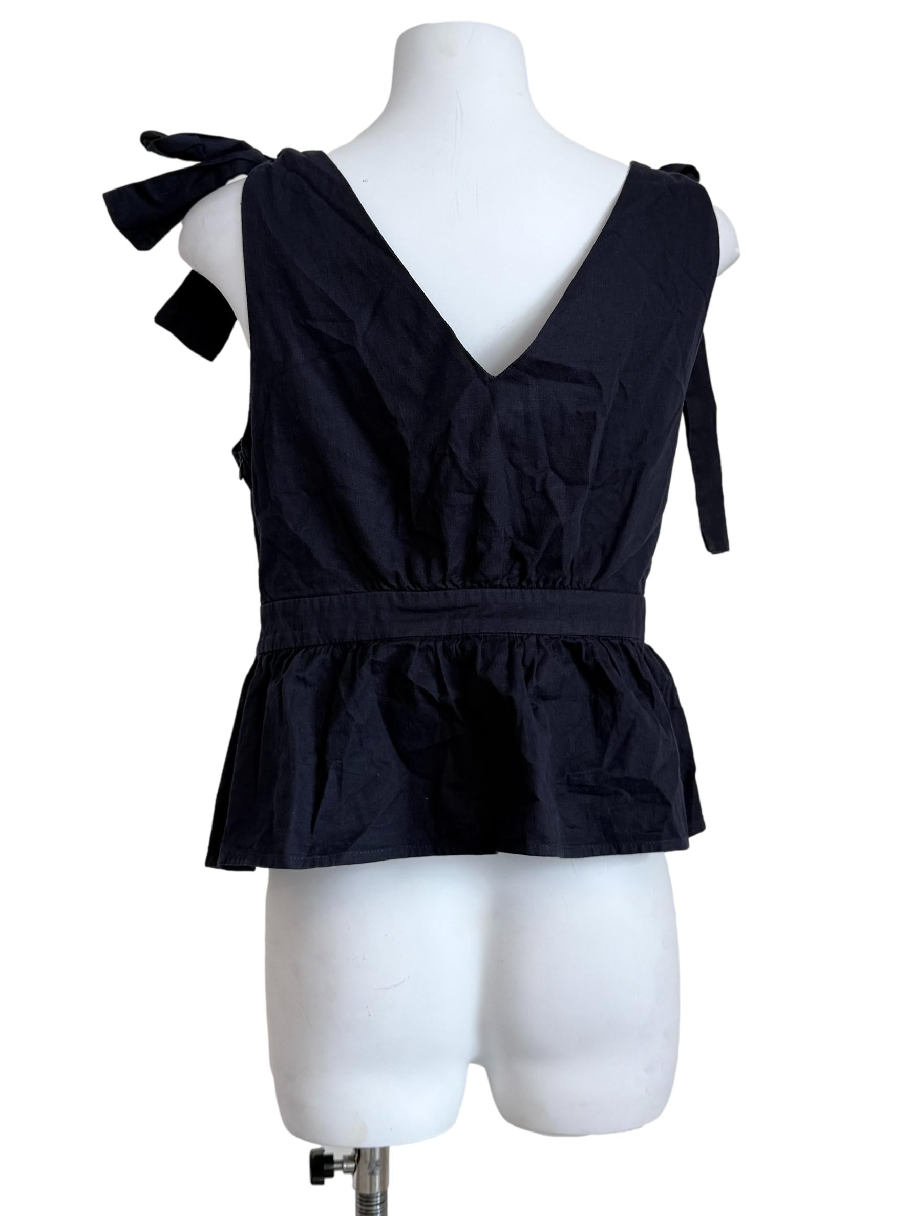 Navy Blue Half Button V-Neck Top