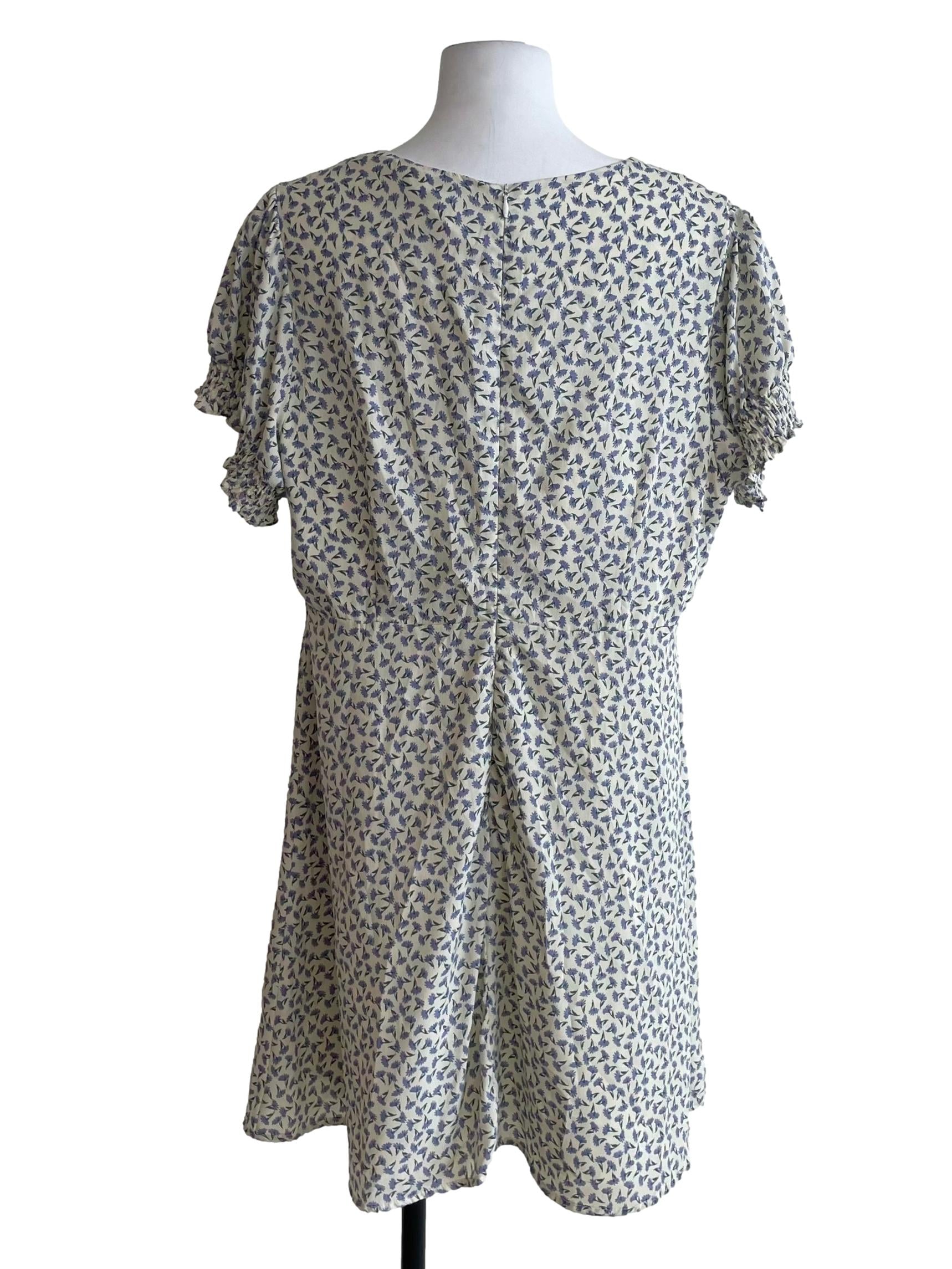 Powder White Floral Puff Sleeve Petite Dress