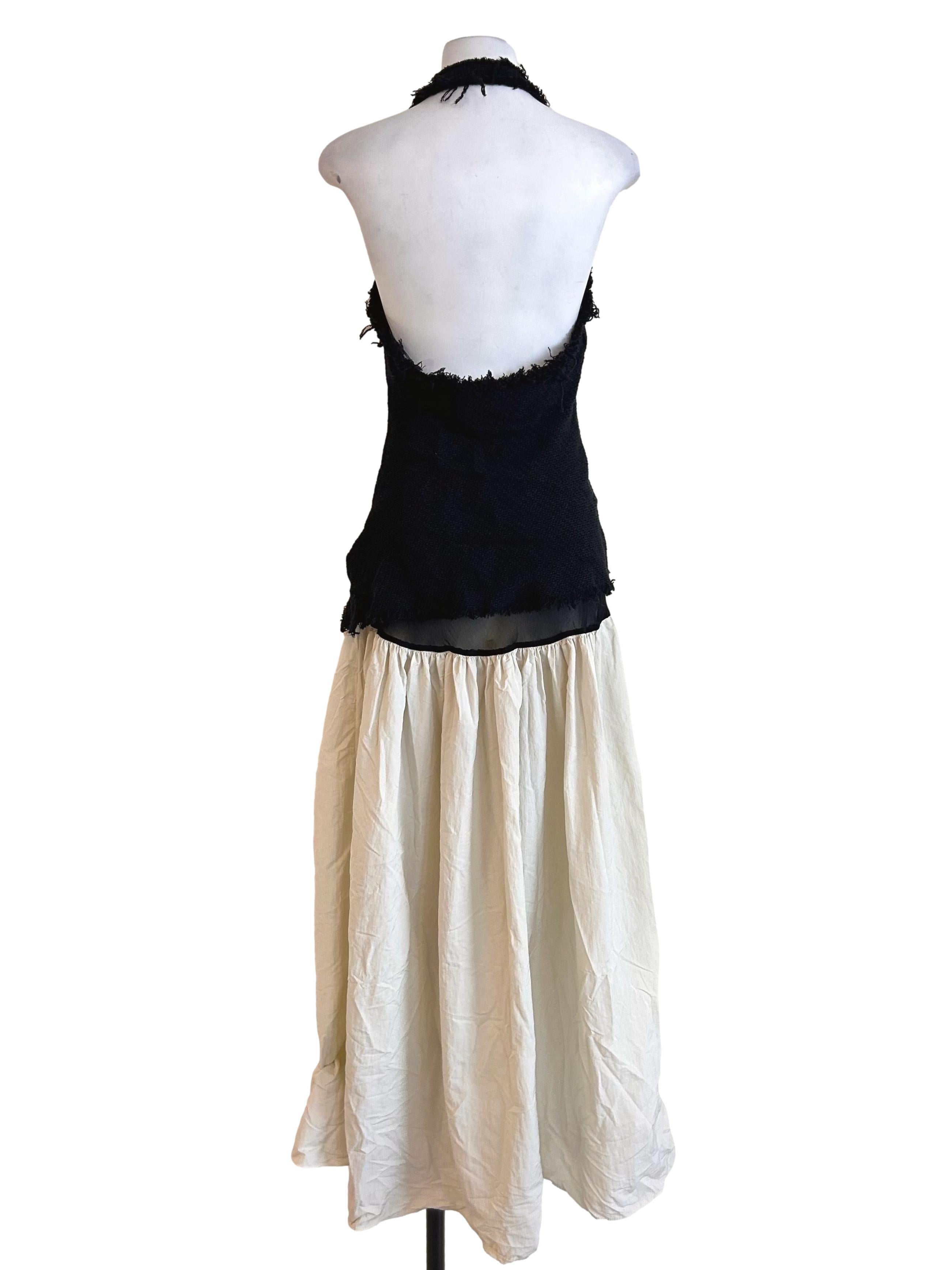 Black Cream Mixed-Media Halter Dress
