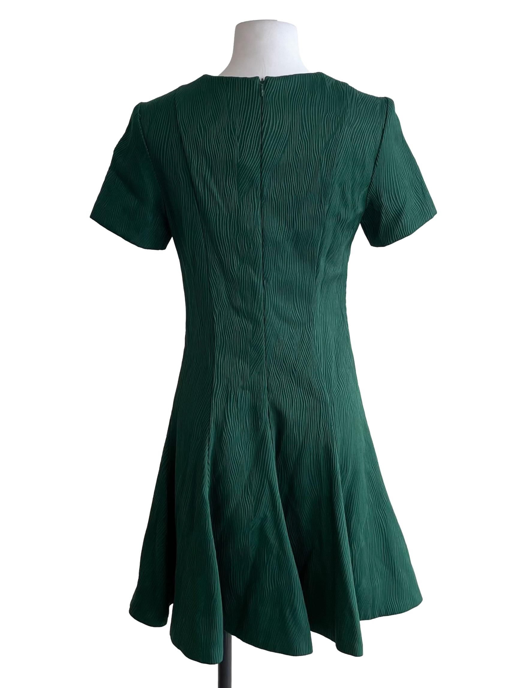 Pine Green Textured Panel Full Circle Dress