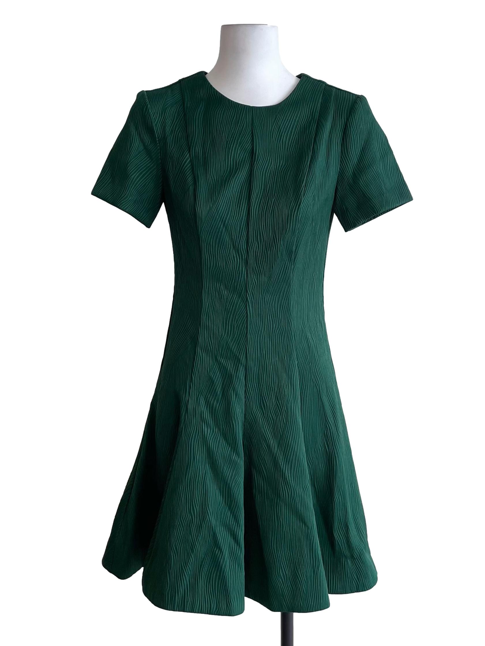 Pine Green Textured Panel Full Circle Dress