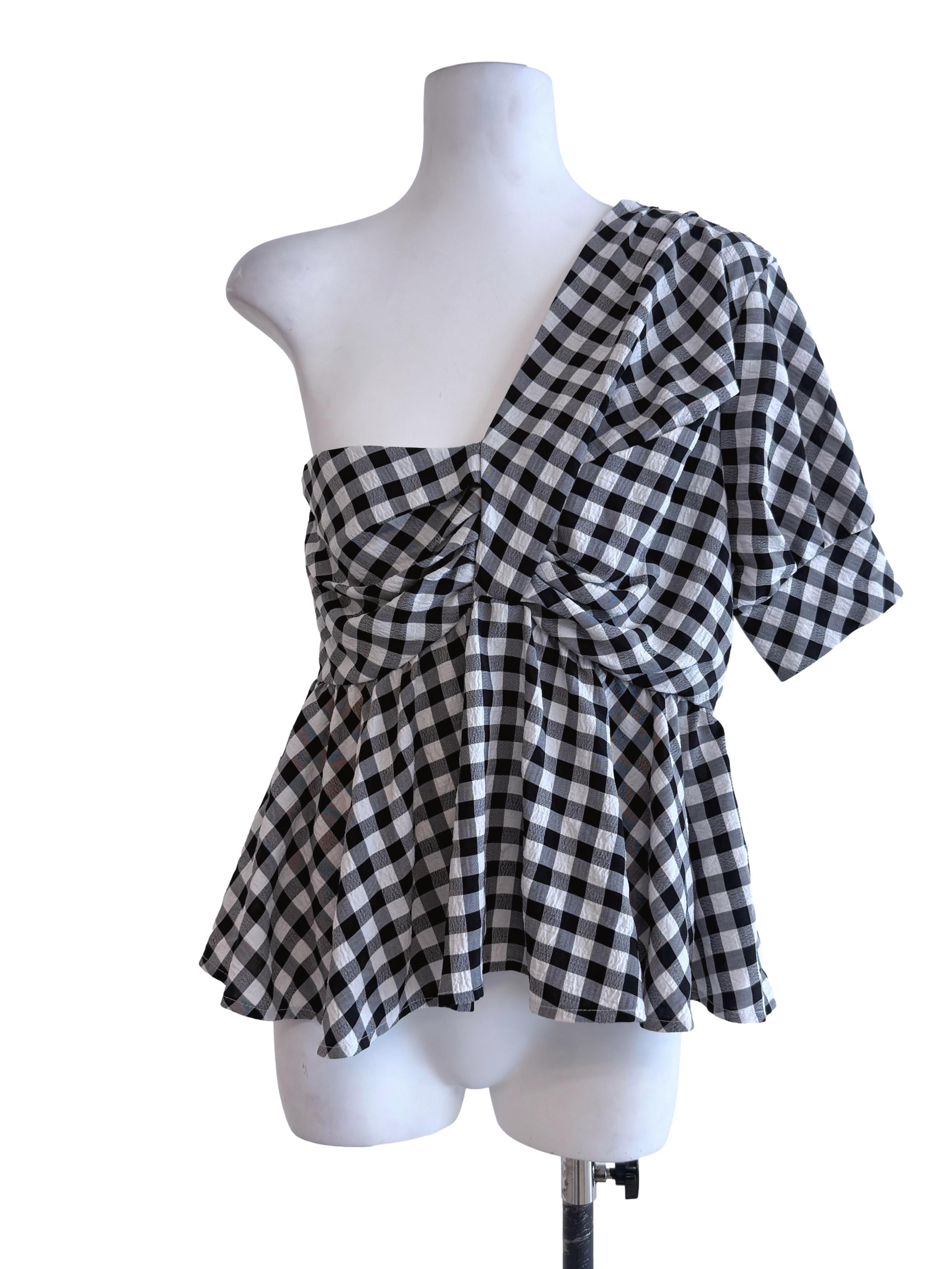 Black Grey Checkered Asymmetrical Top
