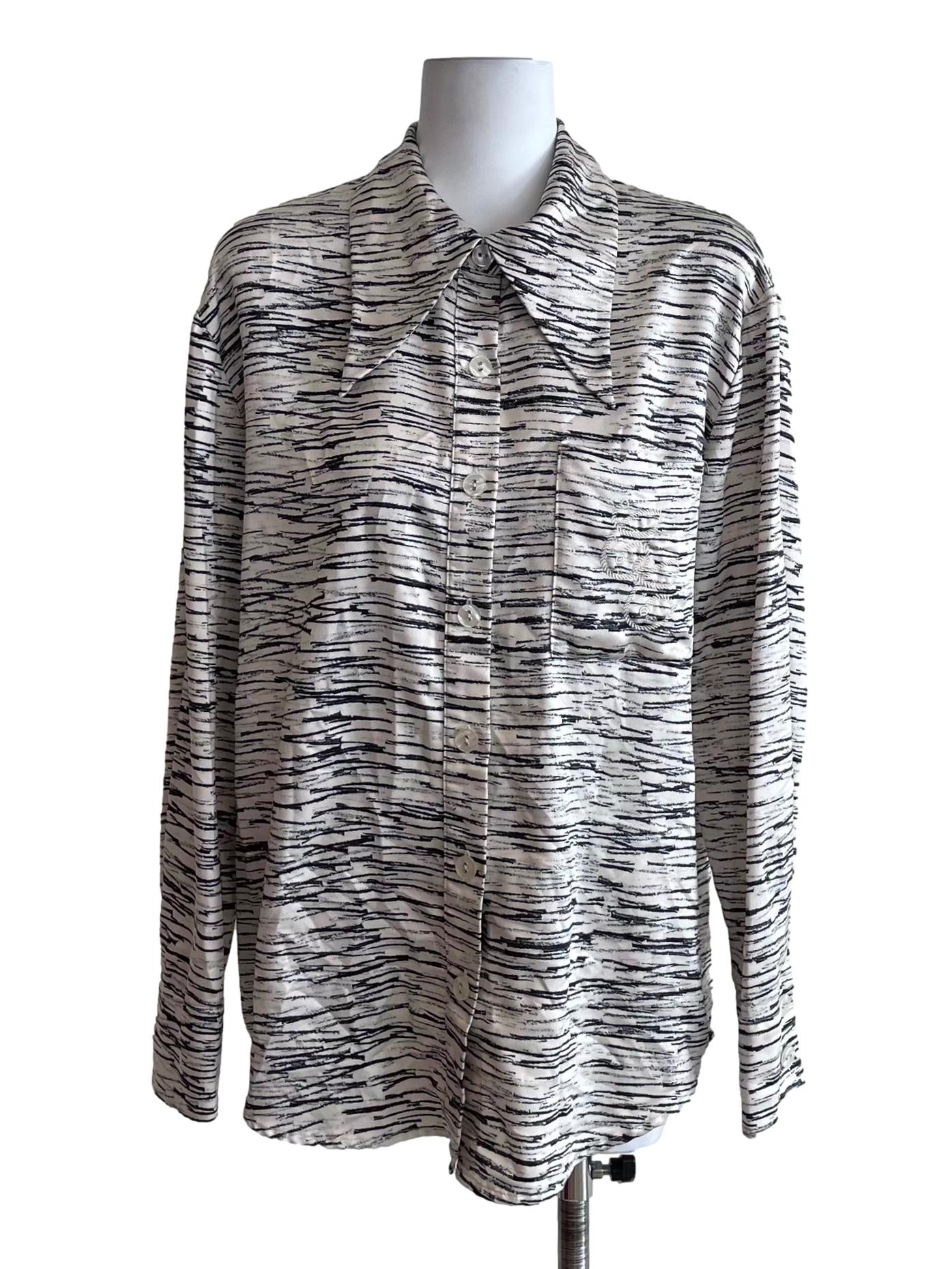 White And Black Printed Satin Oversized Shirt