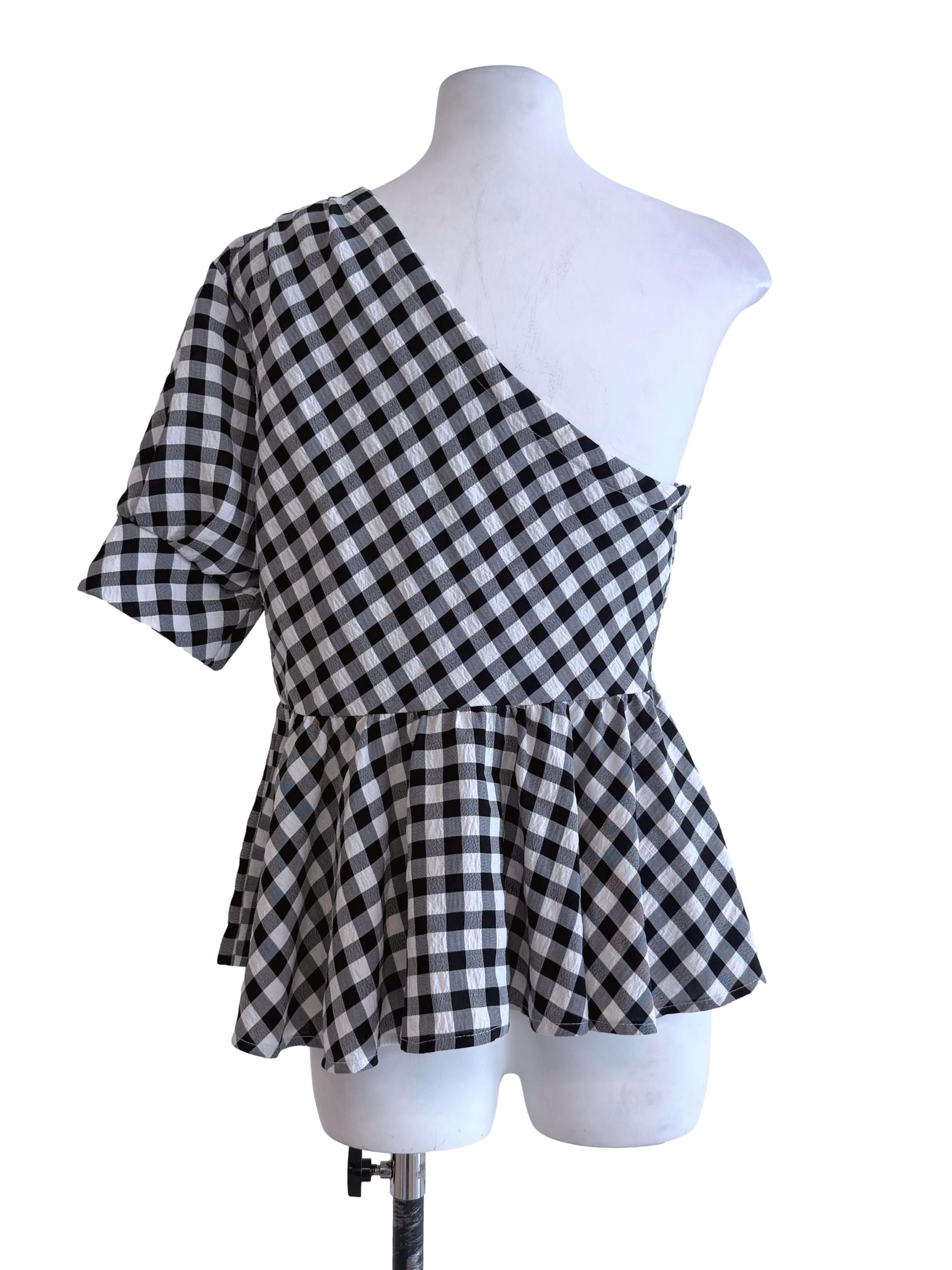 Black Grey Checkered Asymmetrical Top