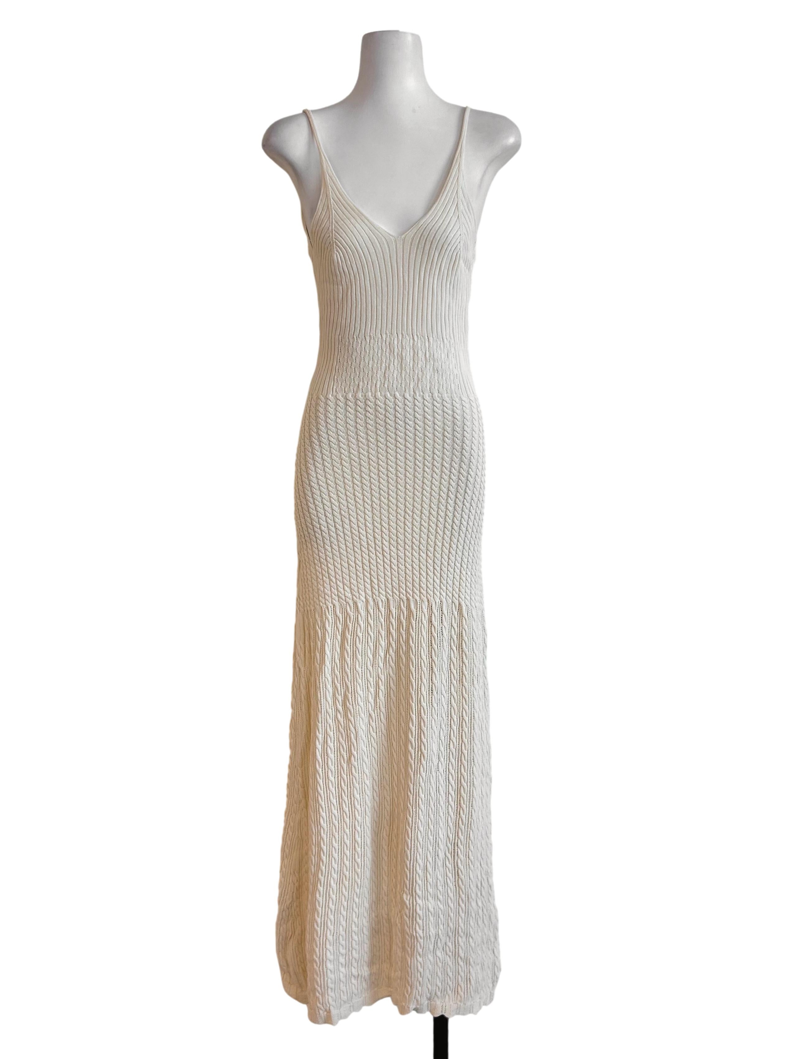 Cream Cable Knit V Neck Dress