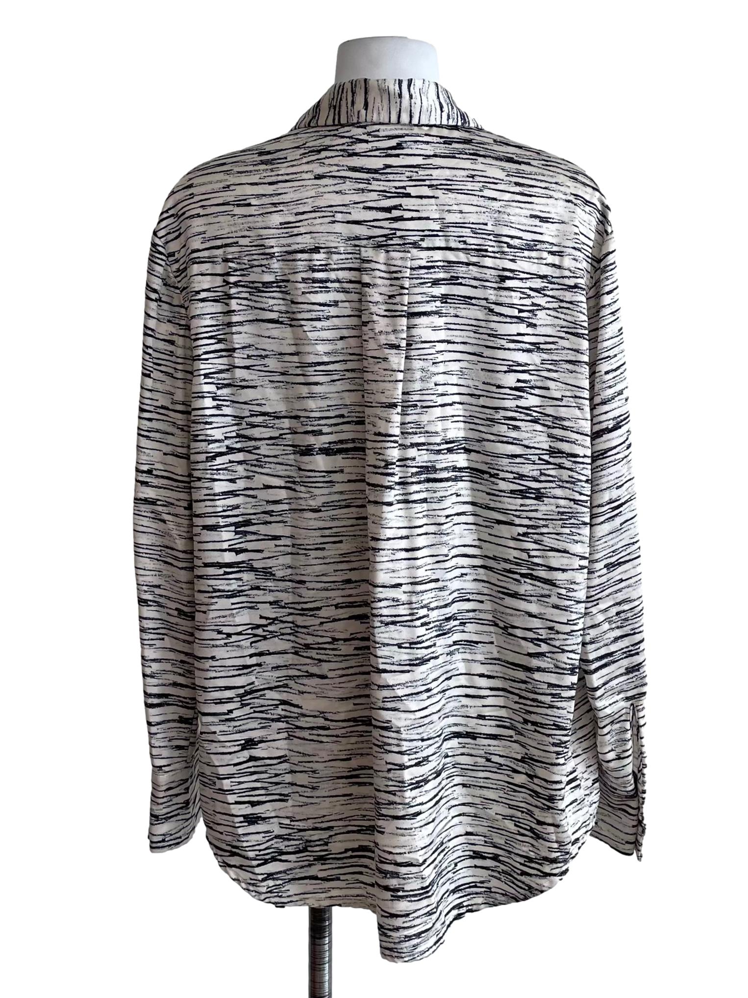 White And Black Printed Satin Oversized Shirt