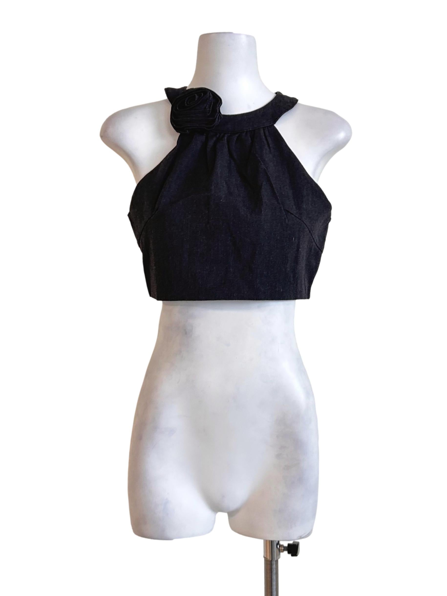 Shadow Grey Halter Top With Rose Detail