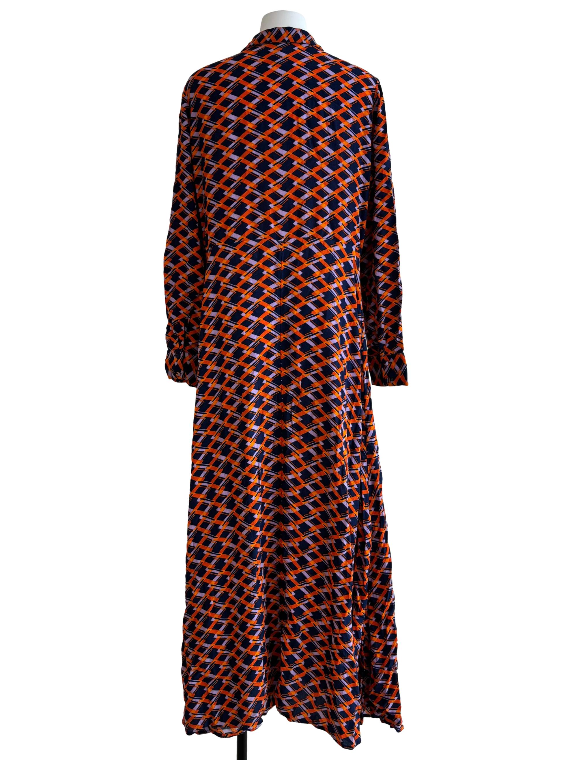 Tangelo Orange Blue Patterned Button Dress