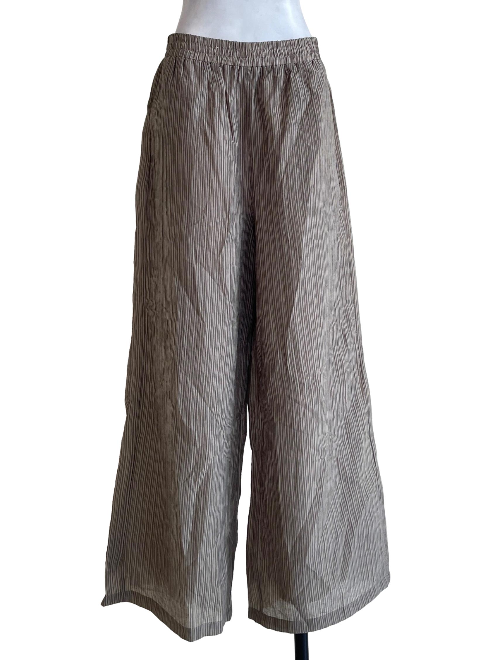 Olive Green Stripe Wide Leg Pants